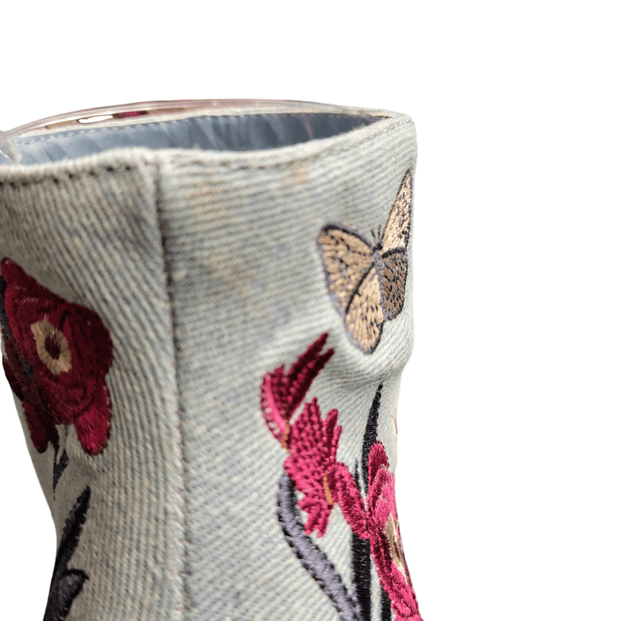 United Bamboo Bamboo Blue Embroidered Flowers & Butterfly Heeled Booties Size US 8 / IT 38 - 8 Thumbnail