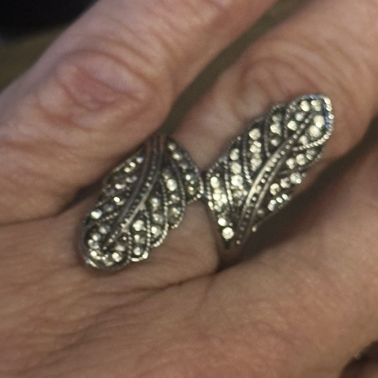 Vintage Vintage double leaf marcasite ring Size ONE SIZE - 3 Thumbnail
