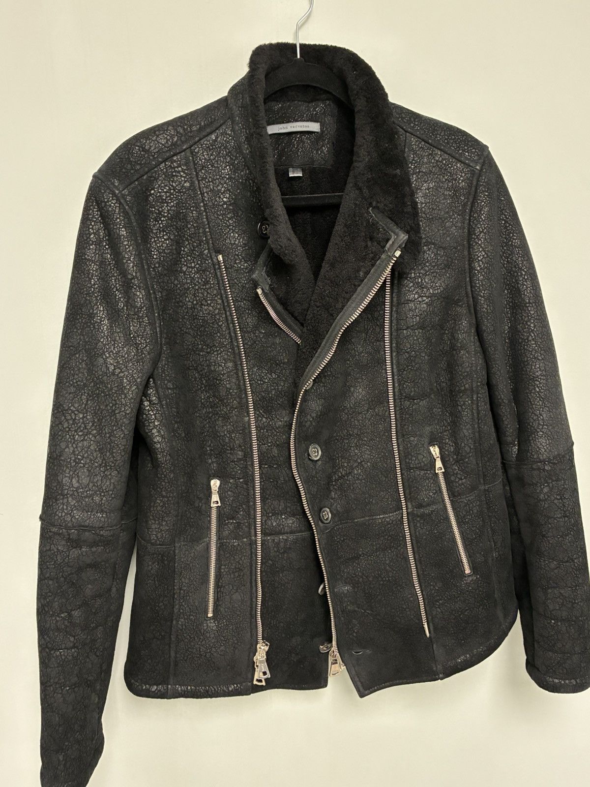 John Varvatos Asymmetrical Biker Shearling Jacket EU 50 USA 40 Size US M / EU 48-50 / 2 - 12 Thumbnail