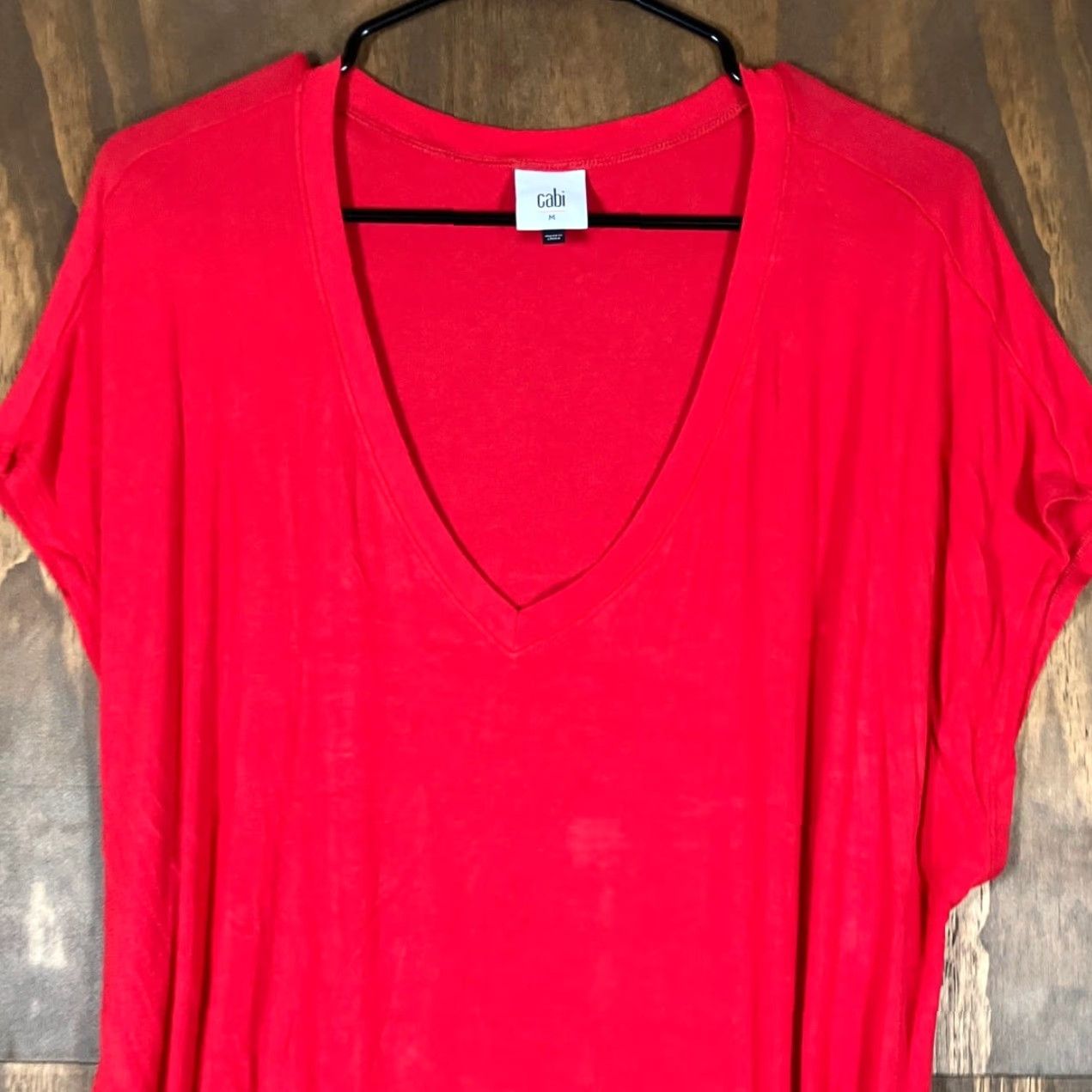 Vintage CAbi Blouse Women's Red Short Sleeve V-Neck Stretch Drop Waist Size M / US 6-8 / IT 42-44 - 2 Thumbnail