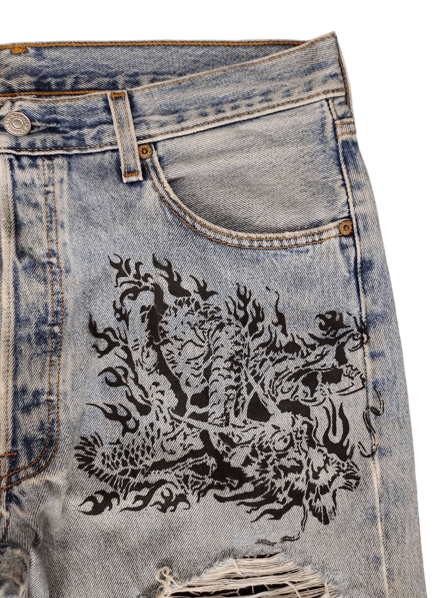 Levi's Vintage Levis 501 Japanese Script Dragon Print Distress Jean Size US 33 - 4 Thumbnail