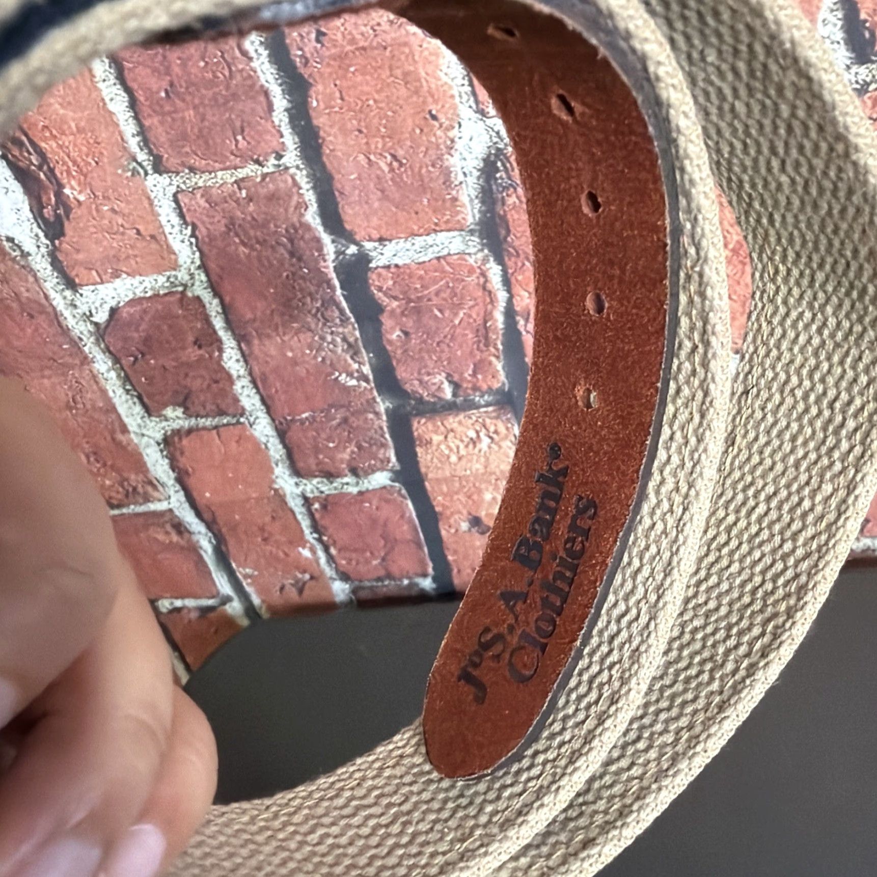 Vintage VINTAGE Jos A Bank Belt Duck Canvas 42 Inch Brass Buckle Leather Brown Men Belt Size 42 - 3 Thumbnail