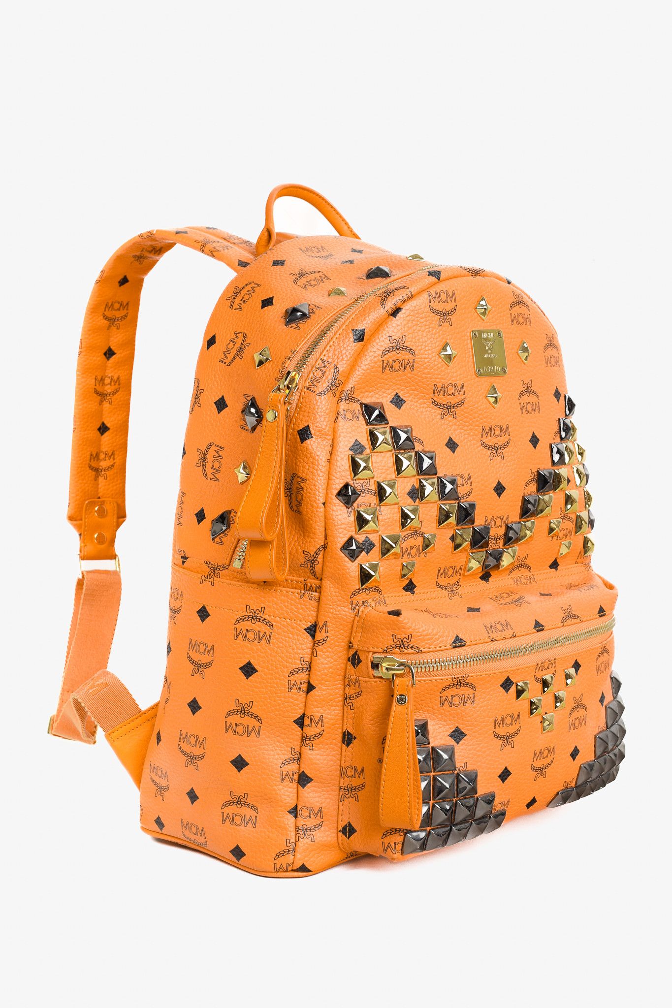 MCM MCM Stark Metal Studs Orange Monogram Backpack Size ONE SIZE - 2 Thumbnail