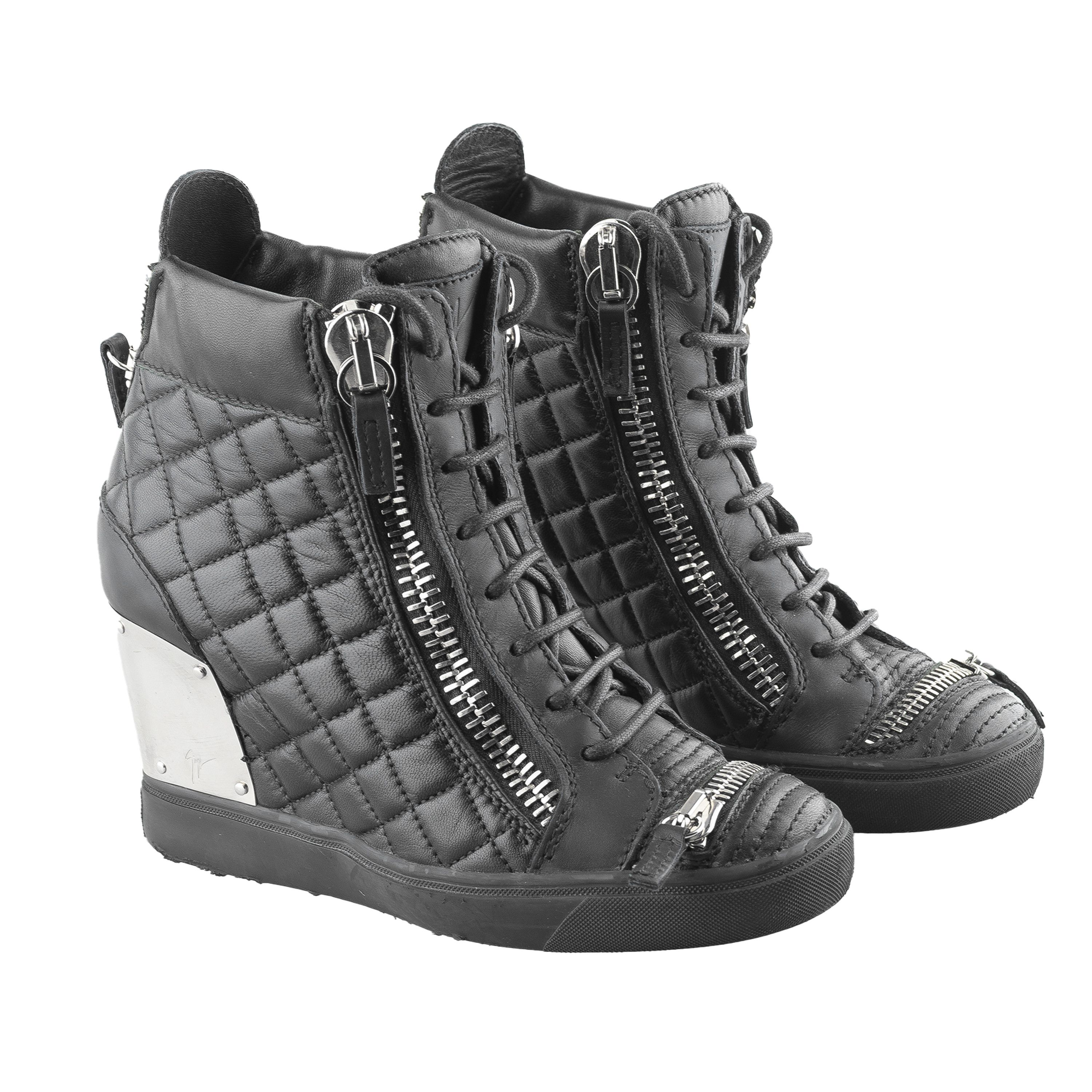 Giuseppe Zanotti Giuseppe Zanotti Black Leather Wedge Sneakers (38 EU) Size US 7 / IT 37 - 1 Thumbnail