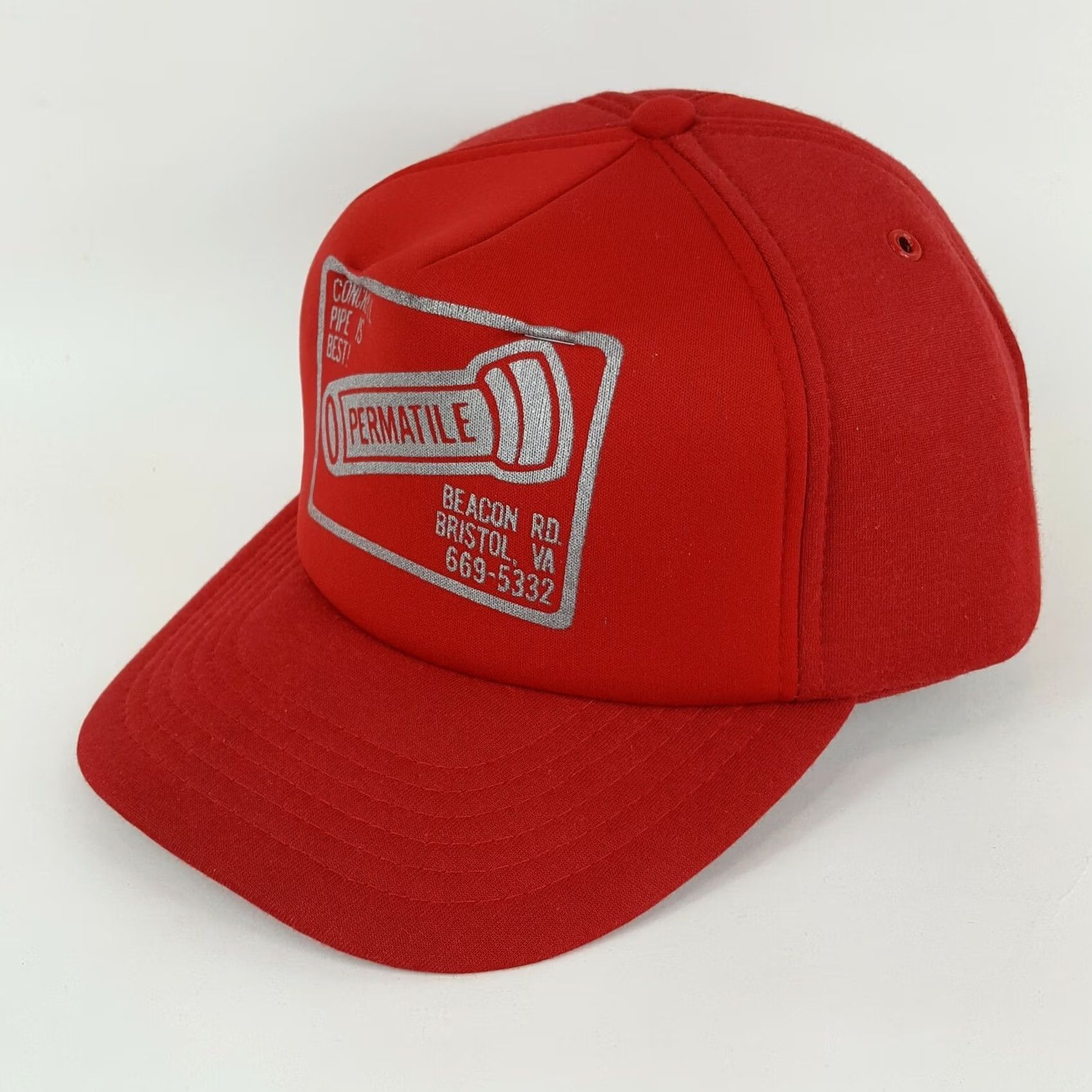 Vintage VINTAGE San Sun 80s Permatile Concrete Pipe Trucker Hat Foam Snapback Adjustable Retro Cap Hat Mens Red Size ONE SIZE - 3 Thumbnail