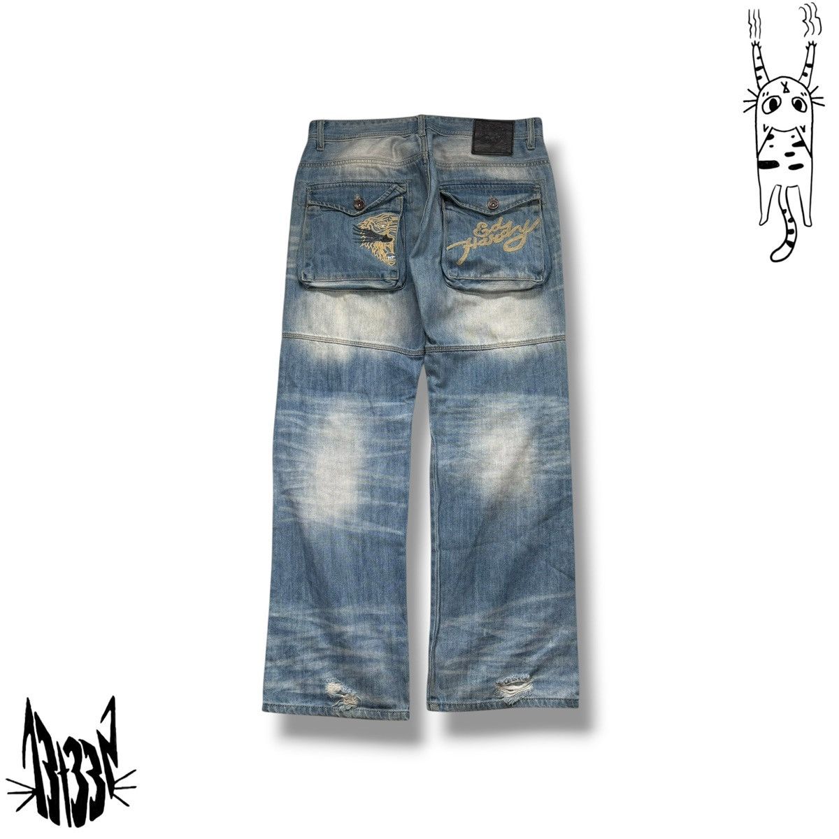 Ed Hardy Ed hardy men’s blue and white embroidered jeans 34W 32L Size US 34 / EU 50 - 1 Thumbnail