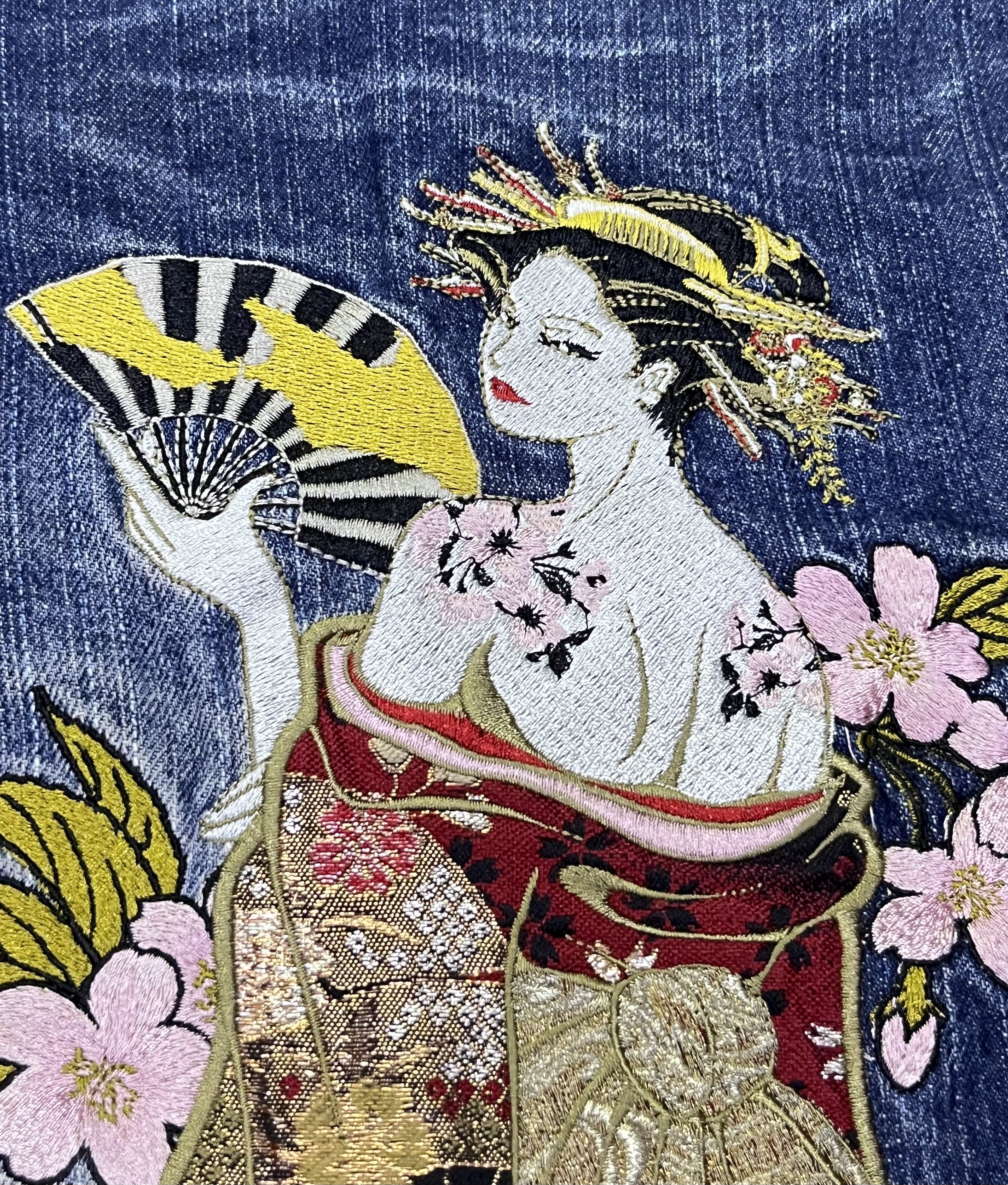 Addict Clothes Japan GEISHA & SAKURA Big Embroidery Baggy Fit Karakuri Denim Jpn Size US 35 - 2 Thumbnail
