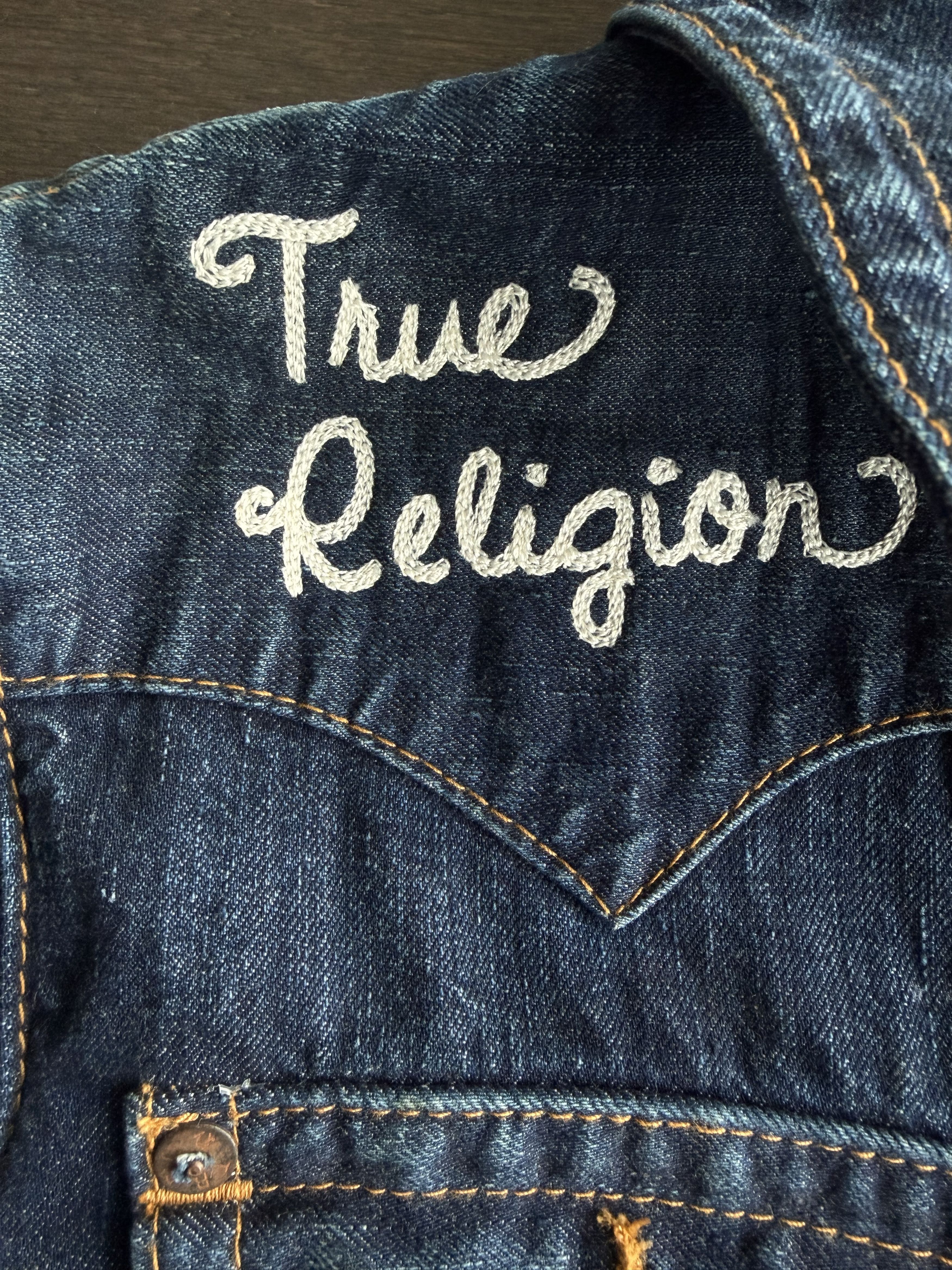 True Religion Hawks Varsity Team Hoody Denim Jacket • VINTAGE Size US L / EU 52-54 / 3 - 6 Thumbnail