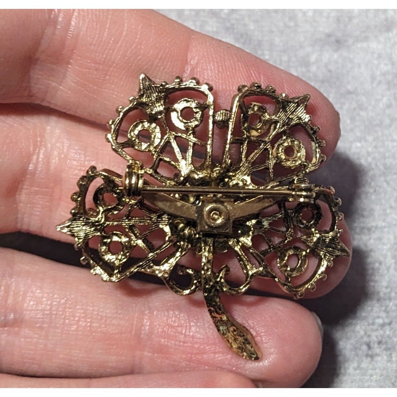 Other Vintage Gold Tone Floral Rhinestone Enamel Brooch Size ONE SIZE - 10 Thumbnail