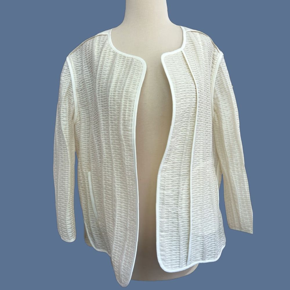 Vintage Lafayette 148 New York Cream Open Lagenlook Jacket Women's Open Front Cardigan Long Sleeve Ivory L x Large Size L / US 10 / IT 46 - 1 Thumbnail