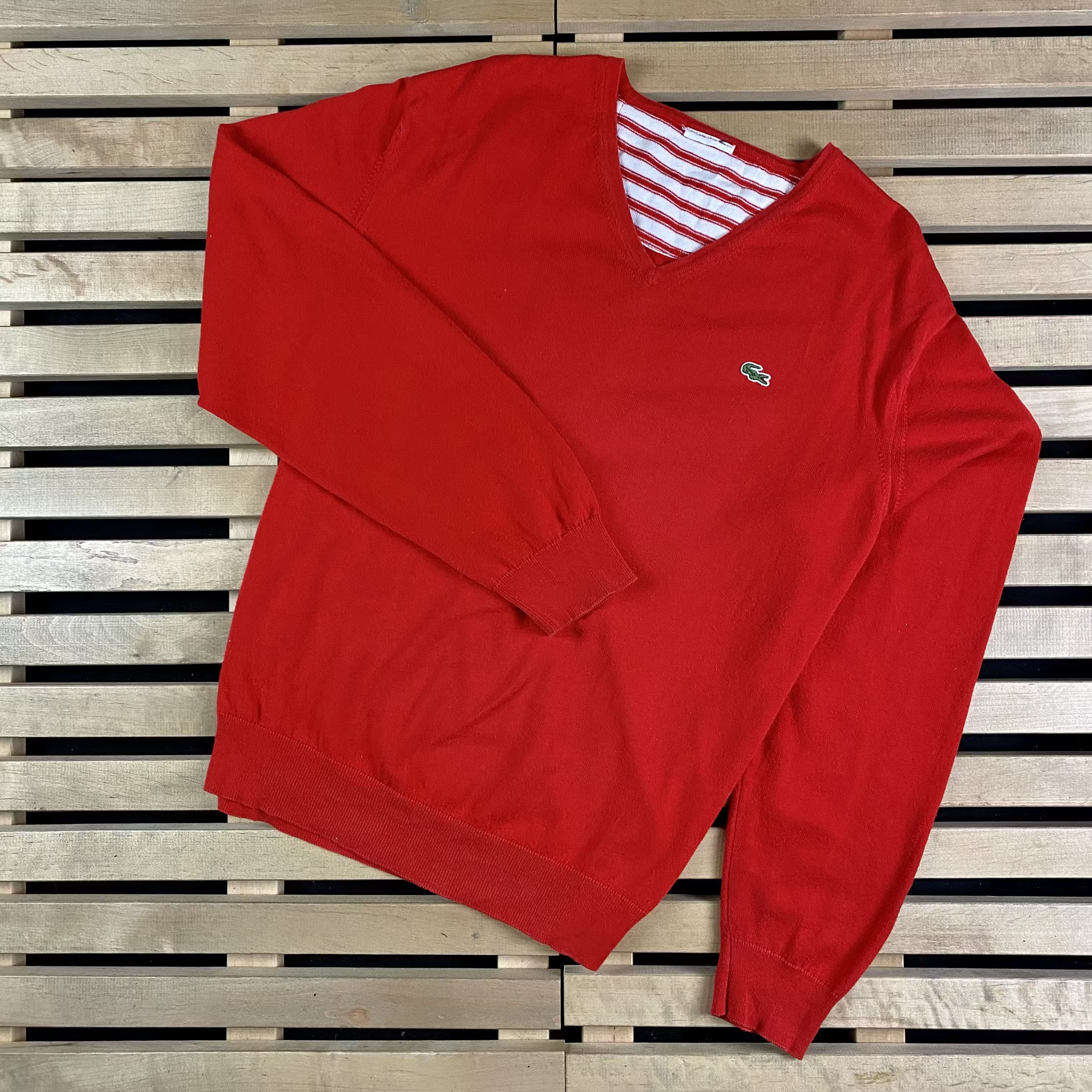 Lacoste × Vintage Mens Jumper Lacoste Vintage V Neck Size L Size US L / EU 52-54 / 3 - 1 Thumbnail