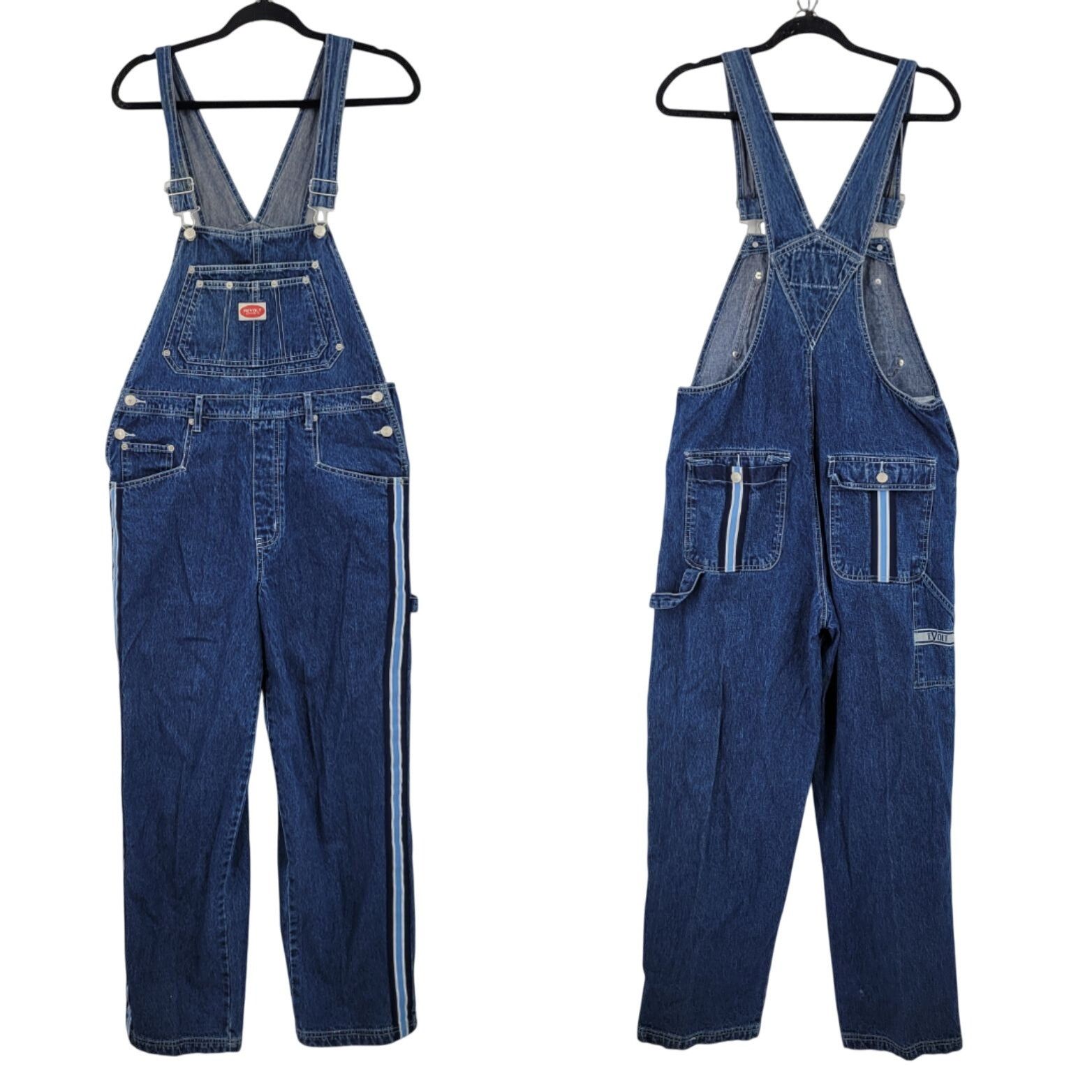 Vintage Vtg 80s Revolt Denim Overalls Sz L Cotton Racing Stripe Pock Size 34" / US 12 / IT 48 - 2 Thumbnail