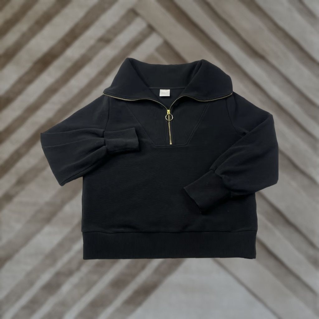 Varley Varley Women’s LARGE Vine Gold Half Zip Black Sweatshirt Pullover Oversized L Womens Black Pullover Sweatshirt Oversized Varley Vine Gold Half Zip Size L / US 10 / IT 46 - 1 Thumbnail