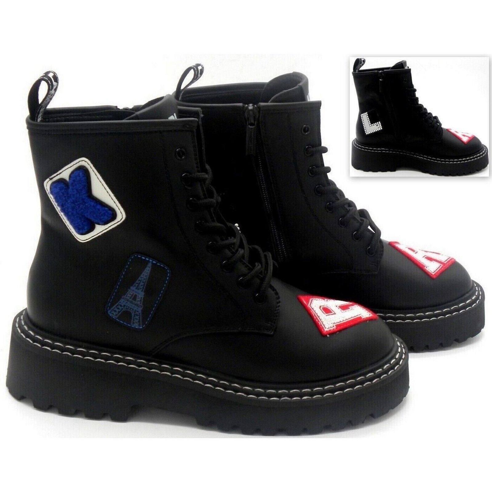 Karl Lagerfeld KARL LAGERFELD PARIS DIXIE LOGO PATCH BLACK COMBAT BOOTS 7.5 Size US 7.5 / IT 37.5 - 3 Thumbnail