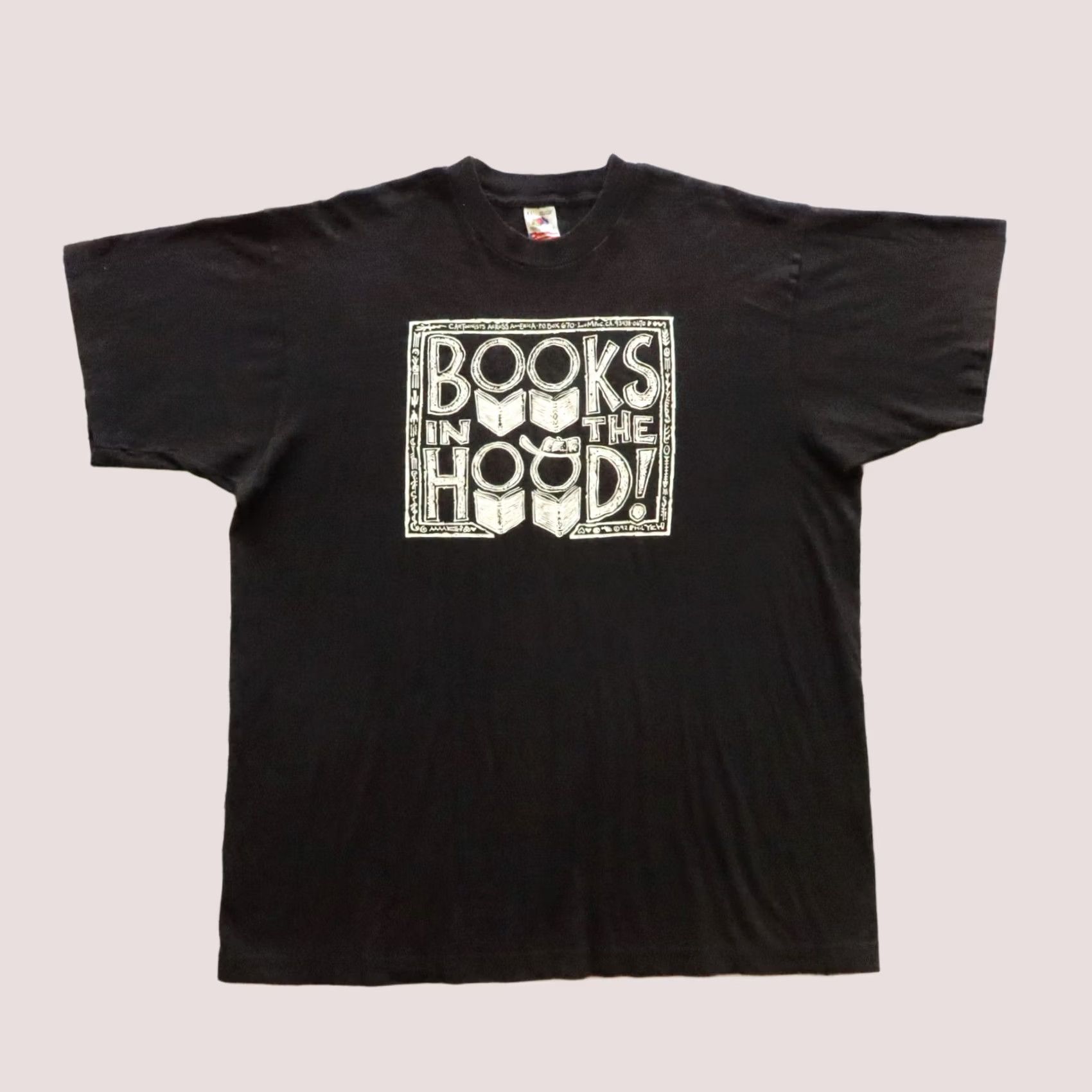 Fruit Of The Loom Vintage 90s Books In The Hood TShirt Black XL Mens T-Shirt Built in USA Single Stitch Fruit of the Loom Size US XL / EU 56 / 4 - 1 Thumbnail