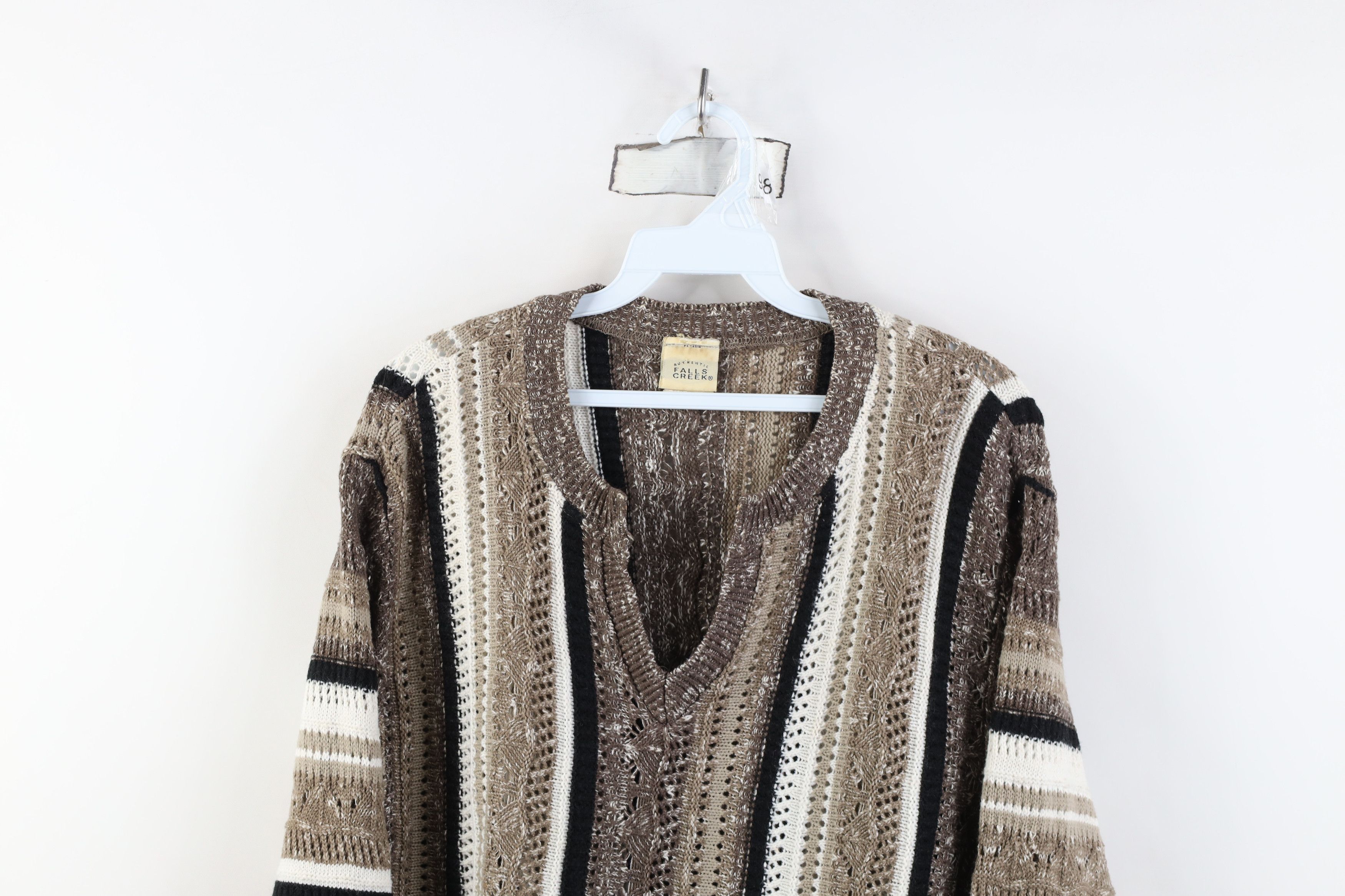 Vintage Vintage 90s Coogi Style Crochet Knit Sweater Earth Tone Size 3XL / US 20-22 - 2 Thumbnail