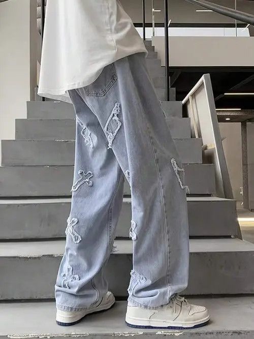 Jean Washed Denim Jeans Distressed Design Size US 36 / EU 52 - 2 Thumbnail