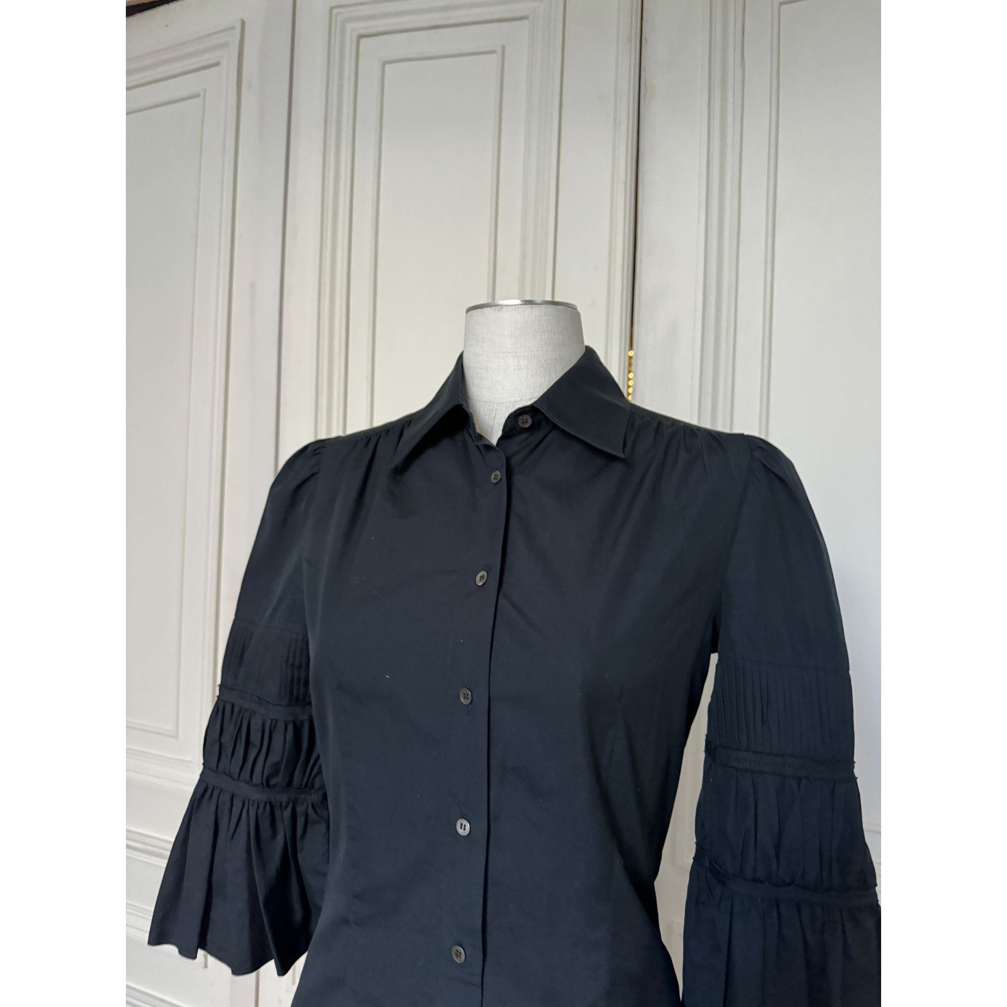 Miu Miu 1990s Black Cotton Shirt Size XS / US 0-2 / IT 36-38 - 2 Thumbnail