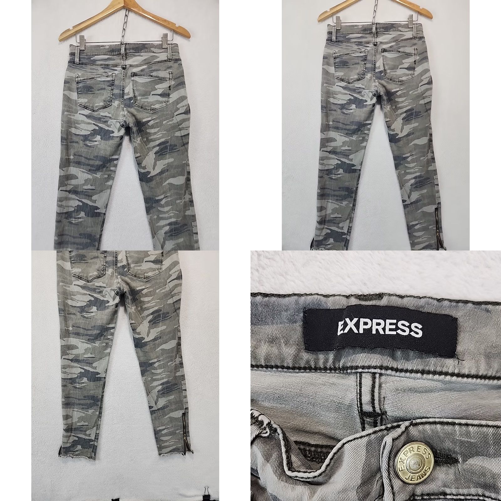 Express Express Womens 6R Camo Stretch Ankle Mid Rise Leggings Zipper Ankle Raw Hem Shirt Pants Womens Grunge Multicolor Casual Size 28" / US 6 / IT 42 - 9 Thumbnail