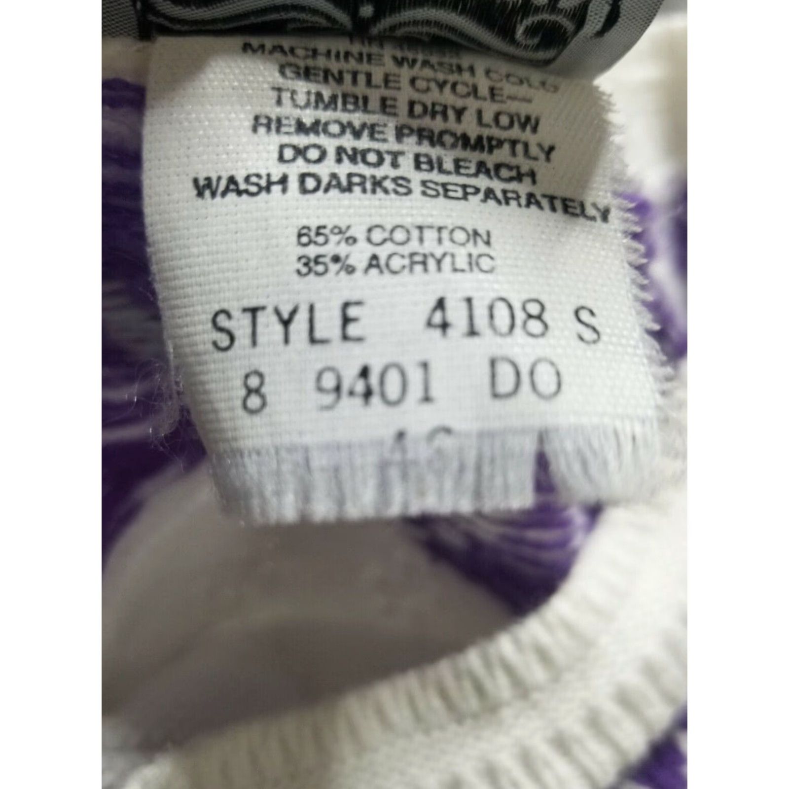 Vintage VINTAGE 80s Nikki Womens XL Short Sleeve Sweater White Purple Floral Acrylic Secretary Geek Style Size XL / US 12-14 / IT 48-50 - 4 Thumbnail