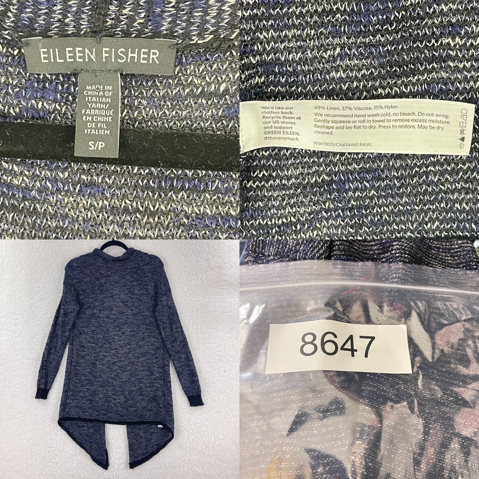 Eileen Fisher Eileen Fisher Cardigan Sweater Womens Small Blue Linen Blend Knit Open Front Raglan Sleeve V-Neck Size S / US 4 / IT 40 - 8 Thumbnail