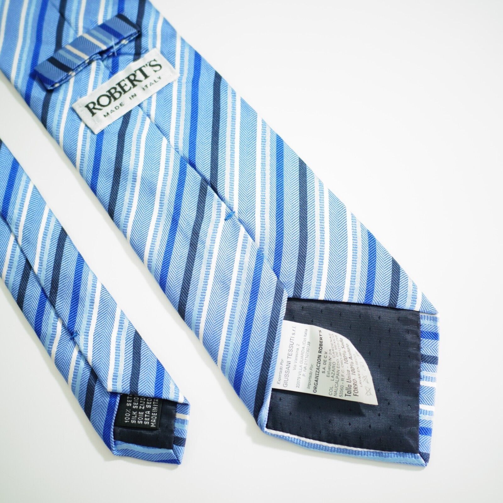 Designer Robert's Italy Blue Striped Woven Silk Tie Size ONE SIZE - 7 Thumbnail
