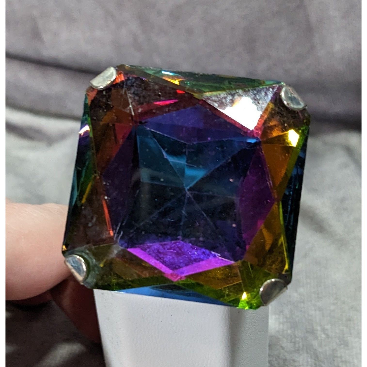 Other Fantasy Glam Rainbow Glass Oversized Faceted Costume Ring Size ONE SIZE - 6 Thumbnail