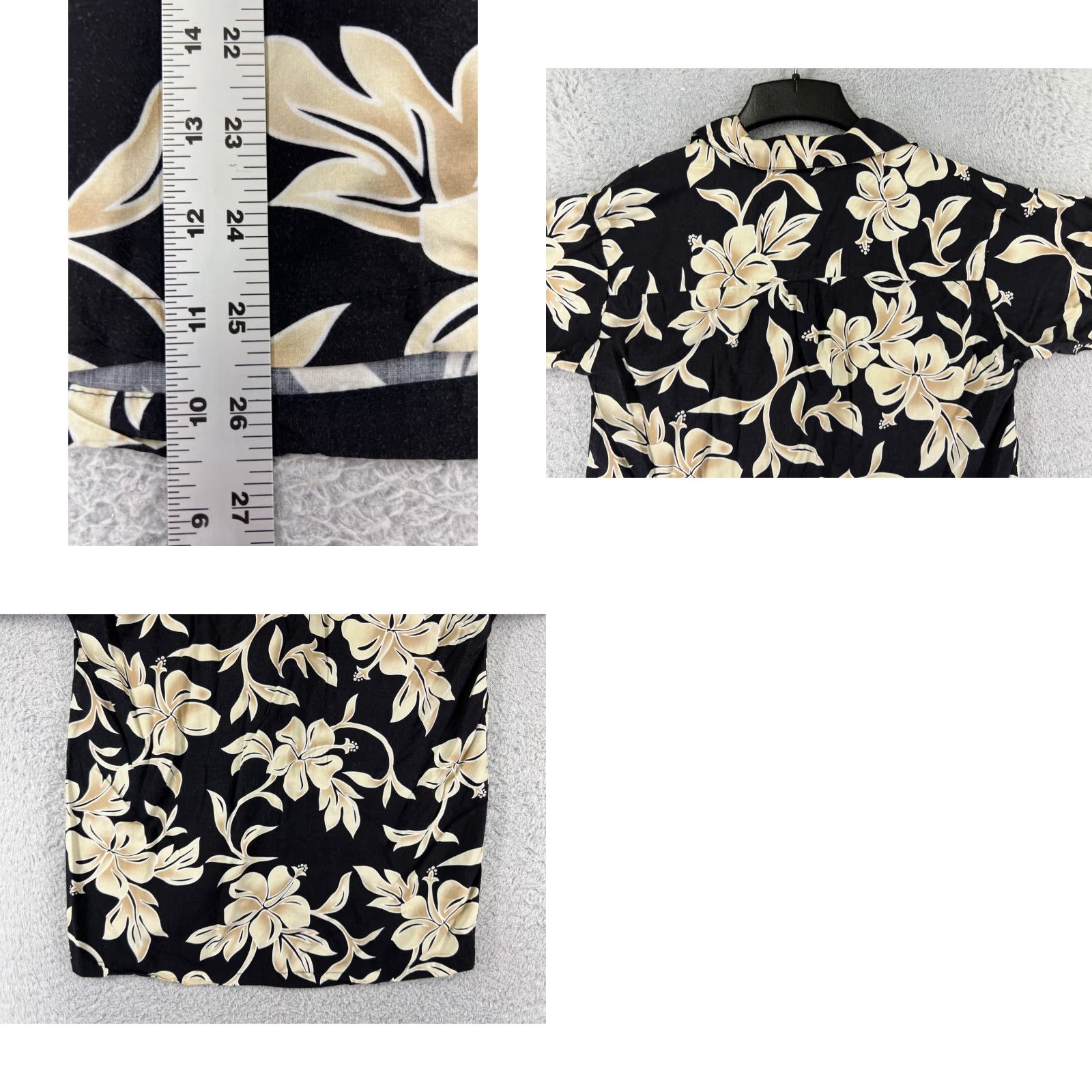 Vintage DH Creations Shirt Mens Small Black Beige Floral Hibiscus Polyester Hawaiian Size US S / EU 44-46 / 1 - 9 Thumbnail
