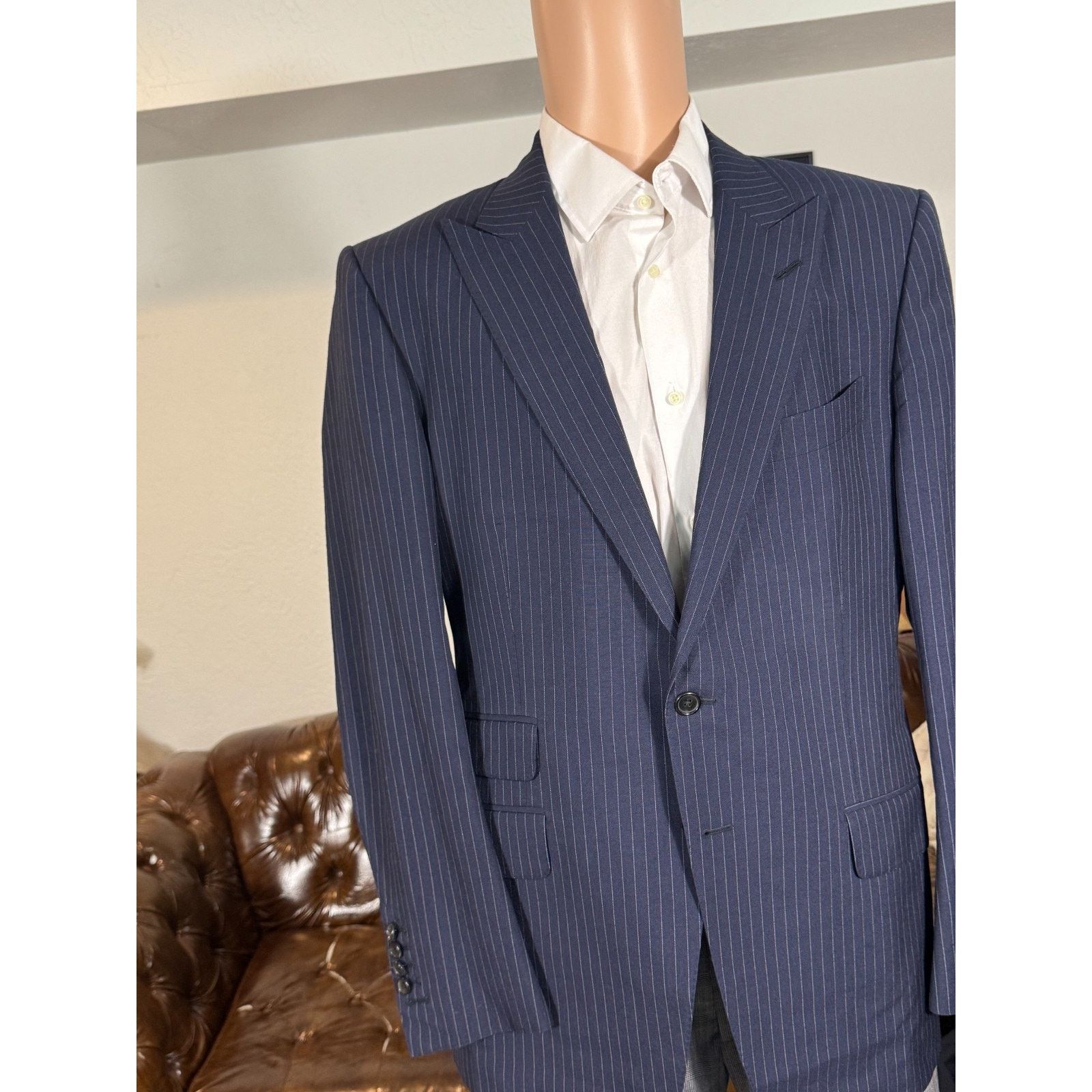 Tom Ford Tom Ford Navy Striped Peak Lapel 2pc Suit O'Connor 52R 42R Size 44R - 10 Thumbnail