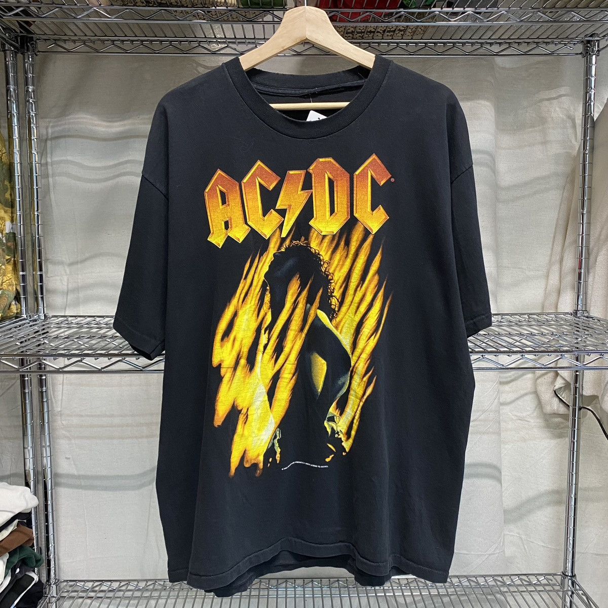 image of Vintage 1998 Acdc Bonfire Band Tshirt in Black, Men's (Size XL)