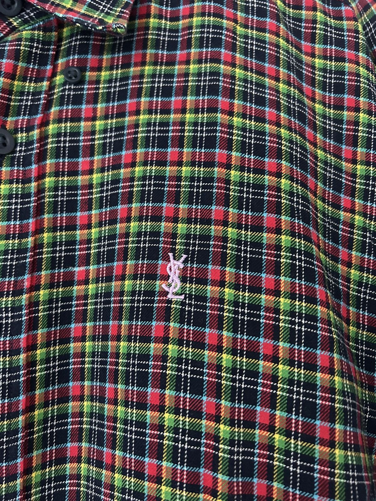 Yves Saint Laurent Yves Saint Laurent Plaid Cotton Shirt with Embroidered Logo Size US L / EU 52-54 / 3 - 2 Thumbnail