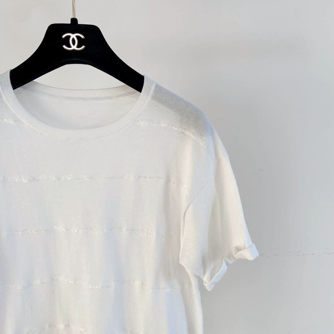 Brunello Cucinelli BC White Sequin T-shirt XS Size XS / US 0-2 / IT 36-38 - 3 Thumbnail