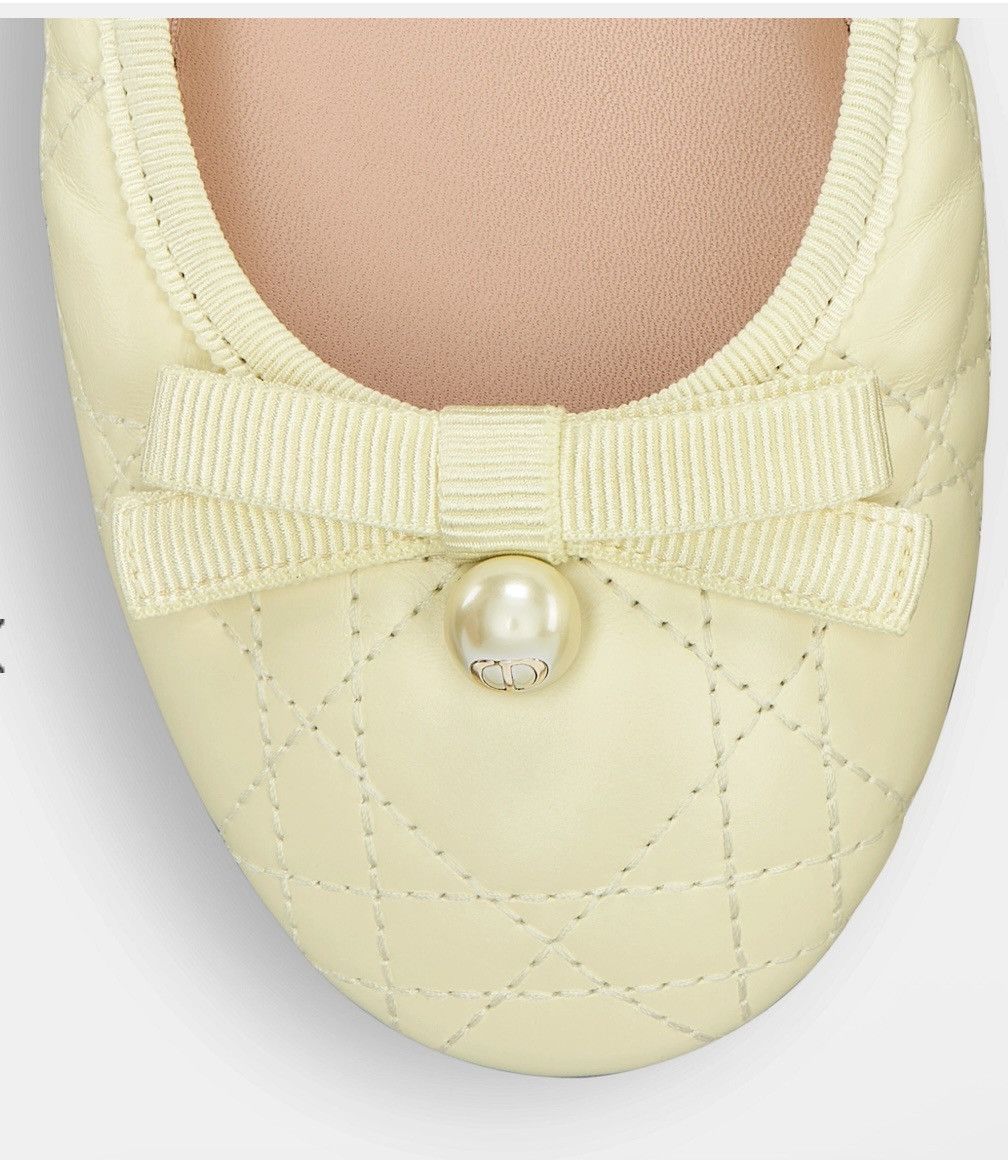 Dior DIOR BALLET FLAT Pastel Yellow Quilted Cannage Calfskin Size US 8.5 / IT 38.5 - 4 Thumbnail