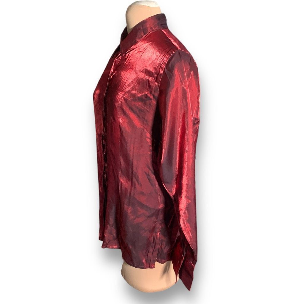 Vintage Vintage Caran New York Metallic Burgundy Red Button-Up Colla Size XL / US 12-14 / IT 48-50 - 2 Thumbnail