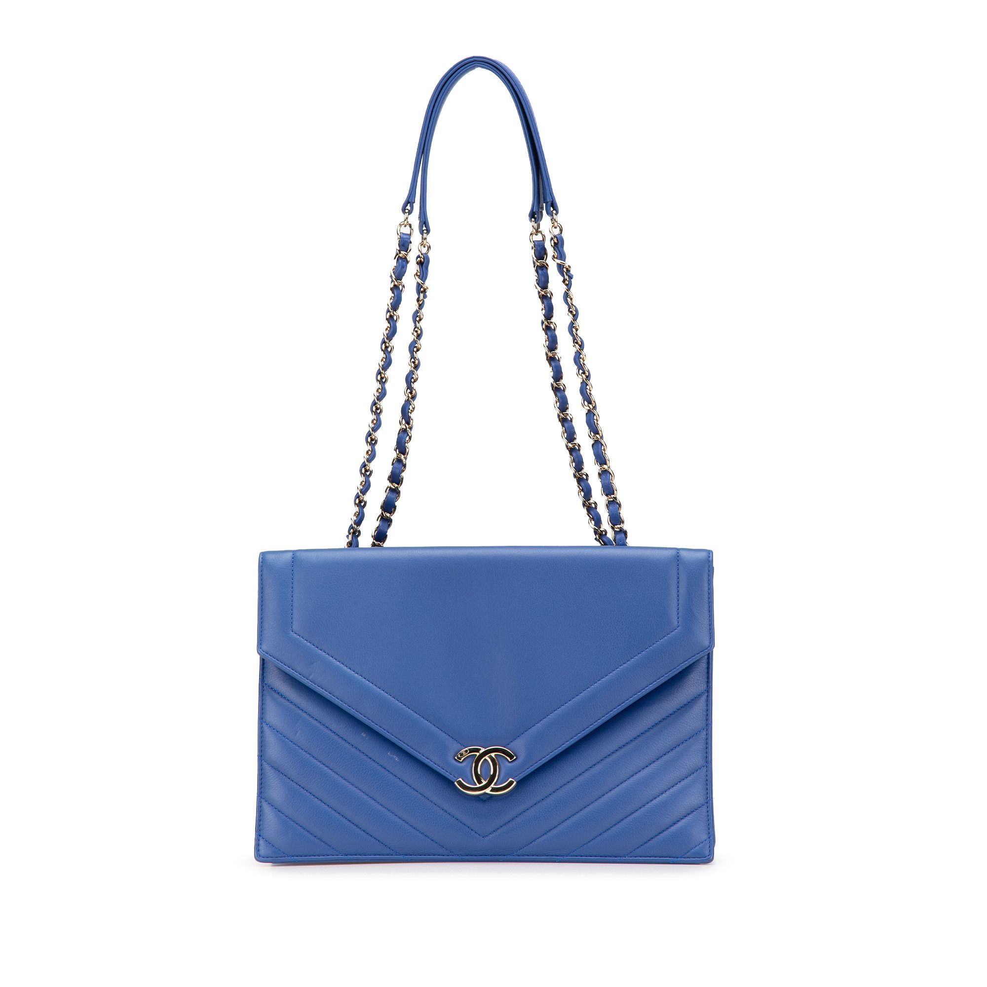 Chanel Chevron Calfskin Coco Envelope Shoulder Bag in Blue, Women's