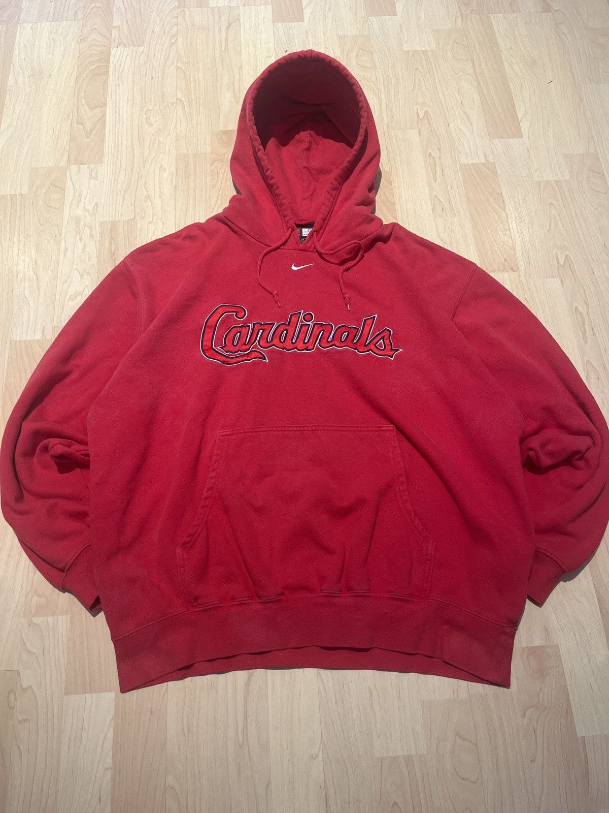 Nike × Vintage Vintage Nike Center Swoosh Red Cardinals MLB Hoodie Size US XL / EU 56 / 4 - 1 Thumbnail