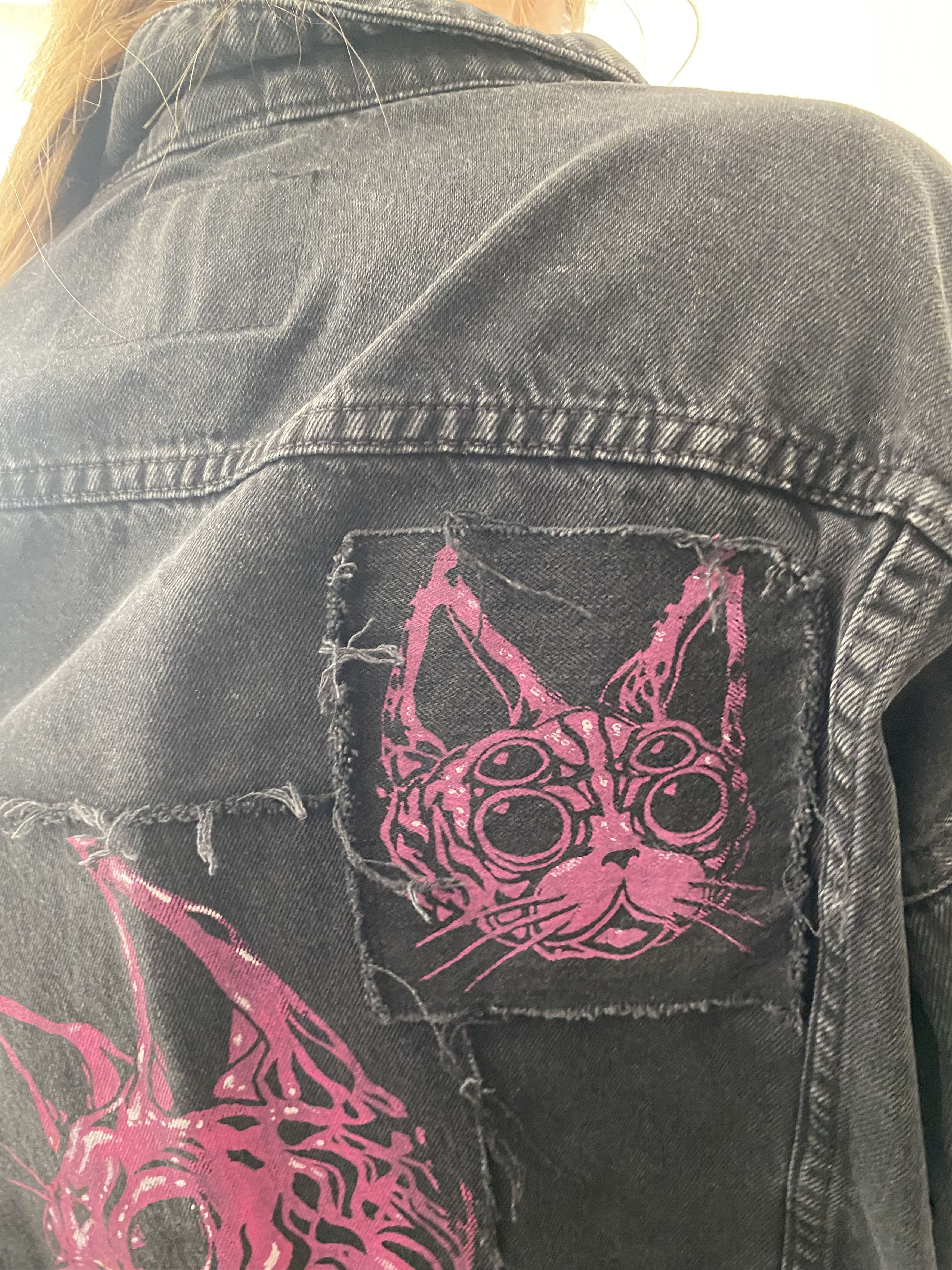 Other Denim jacket with cats / rock punk goth mid season Size S / US 4 / IT 40 - 4 Thumbnail