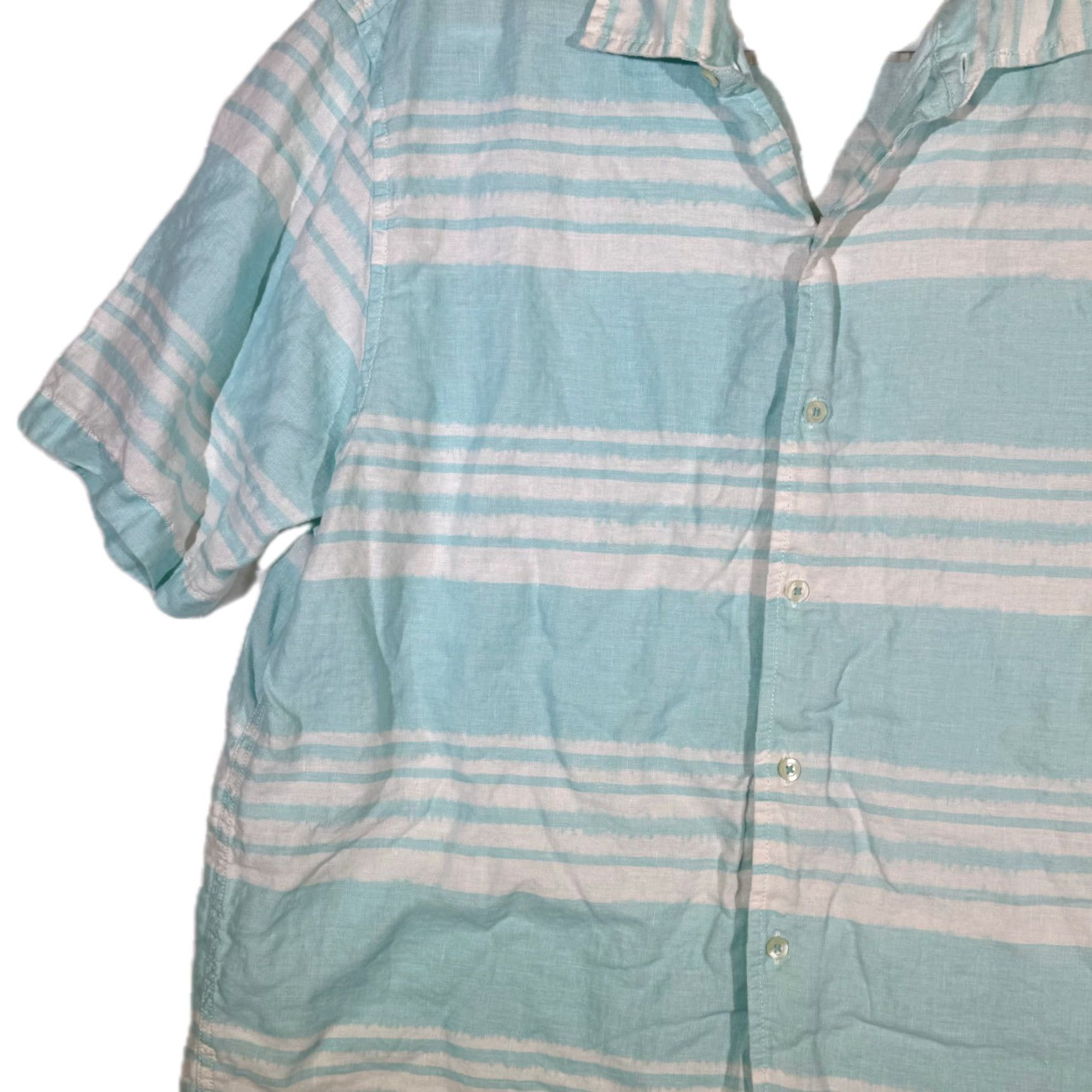 Vintage Caribbean Shirt XL Light Blue Striped Linen Hawaiian Shirt – 100% Linen, Button-Up, Short Sleeve, Casual Beach, Men’s, 42" Chest, 31" Length Size US XL / EU 56 / 4 - 4 Thumbnail