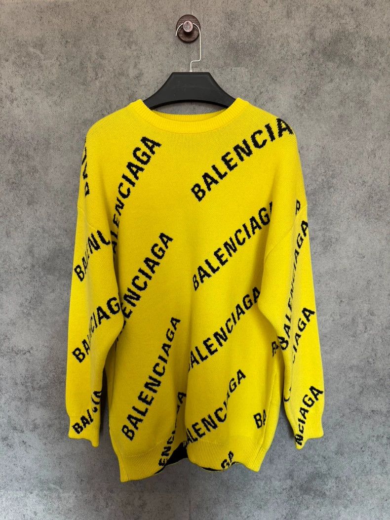 Balenciaga Yellow Logo Print Sweater dmc