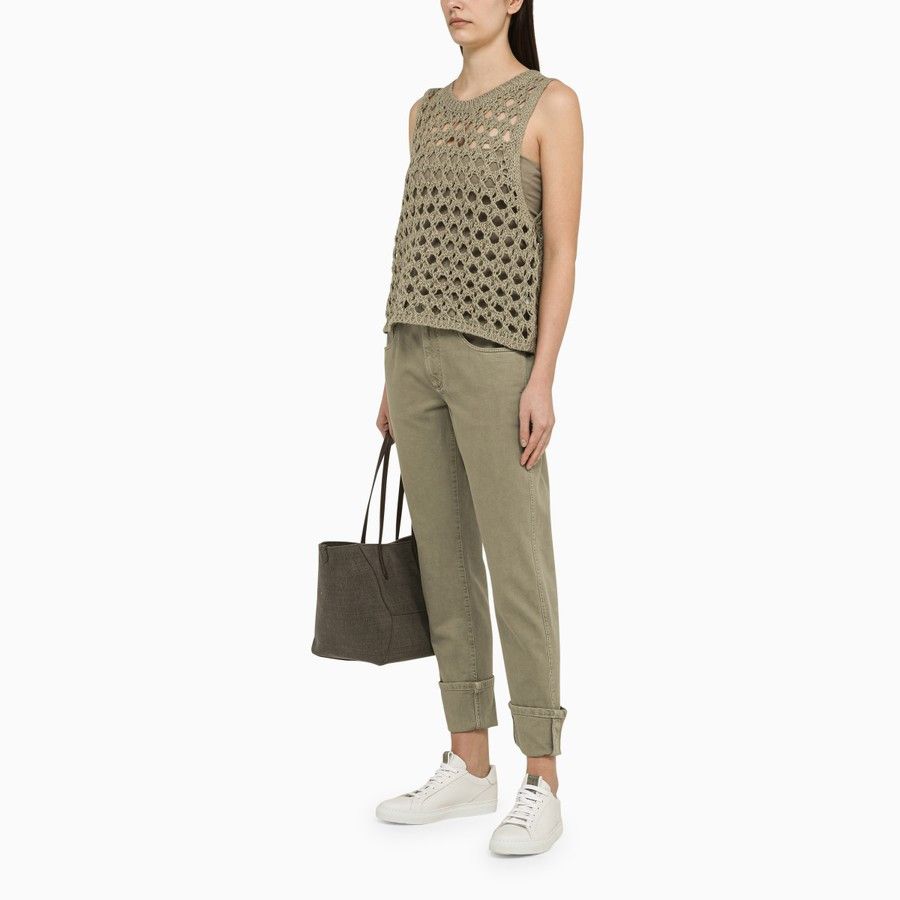 Brunello Cucinelli o1d2blof0824 Sfari Regular Cotton Trouser in Green Size 28" / US 6 / IT 42 - 2 Thumbnail