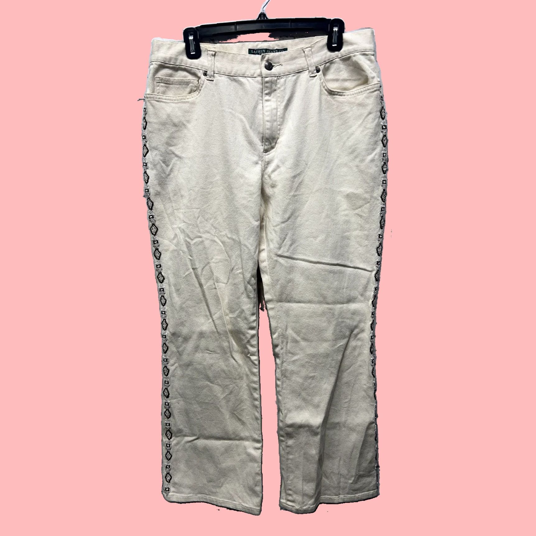 Ralph Lauren Authentic Ralph Lauren Distressed White Jeans with Delicate Beading Details Women's Size 12 Petite 28 Inch Inseam Size 34" / US 12 / IT 48 - 1 Thumbnail