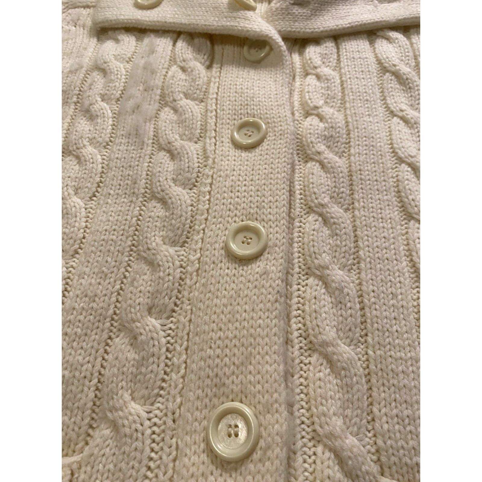 Sears VINTAGE Sears Cardigan Woman's Cable Knit Fisherman Shawl Collar Medium 1970s Ivory M Regular Casual Arts & Crafts Size M / US 6-8 / IT 42-44 - 7 Thumbnail