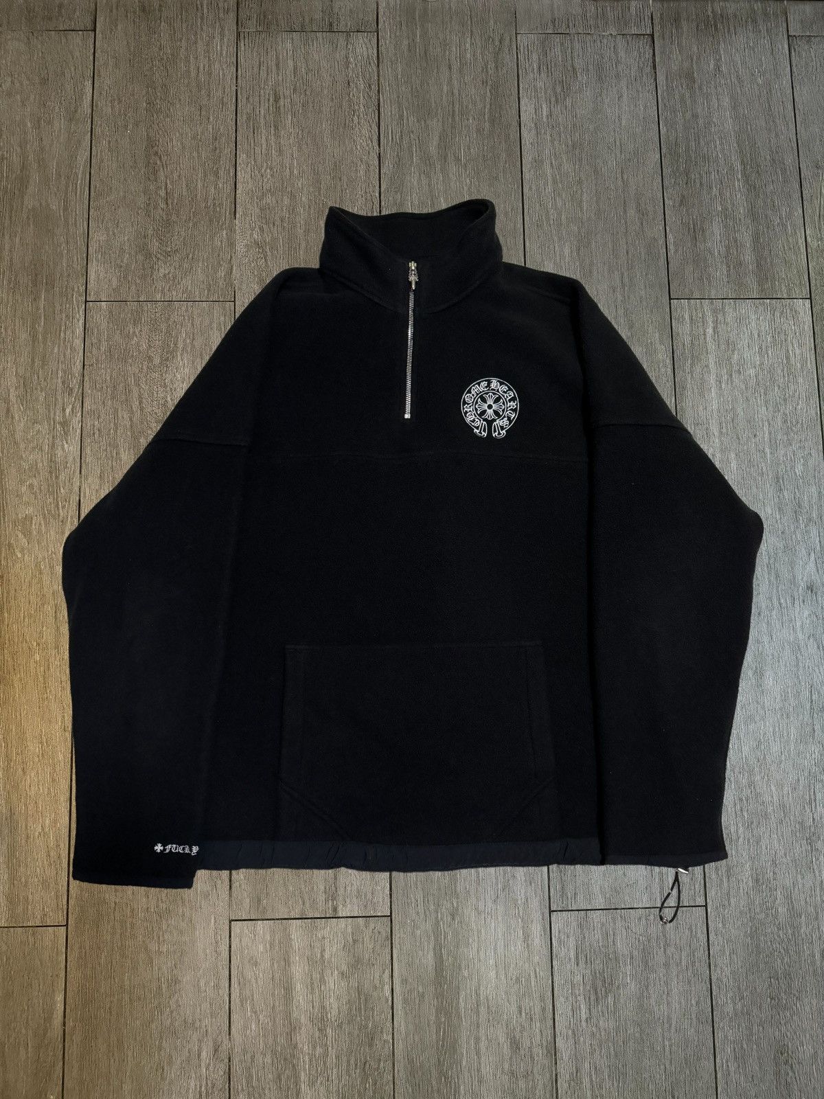 Image of Chrome Hearts Fleece Half Zip Jacket in Black, Men's (Size XL)