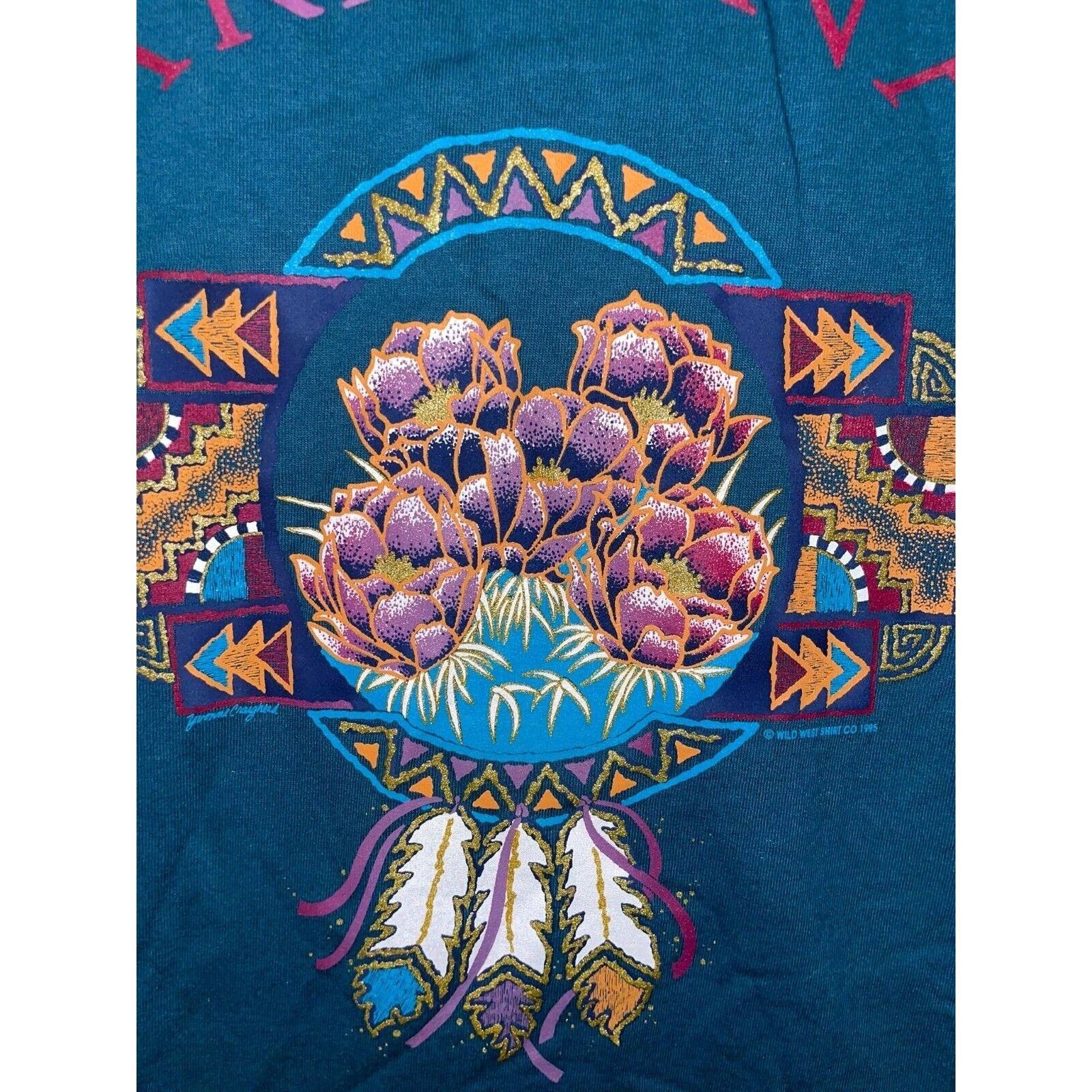 Jerzees Vintage Arizona Shirt Cactus Flower Print Graphic Tee 90s L Size US L / EU 52-54 / 3 - 2 Thumbnail