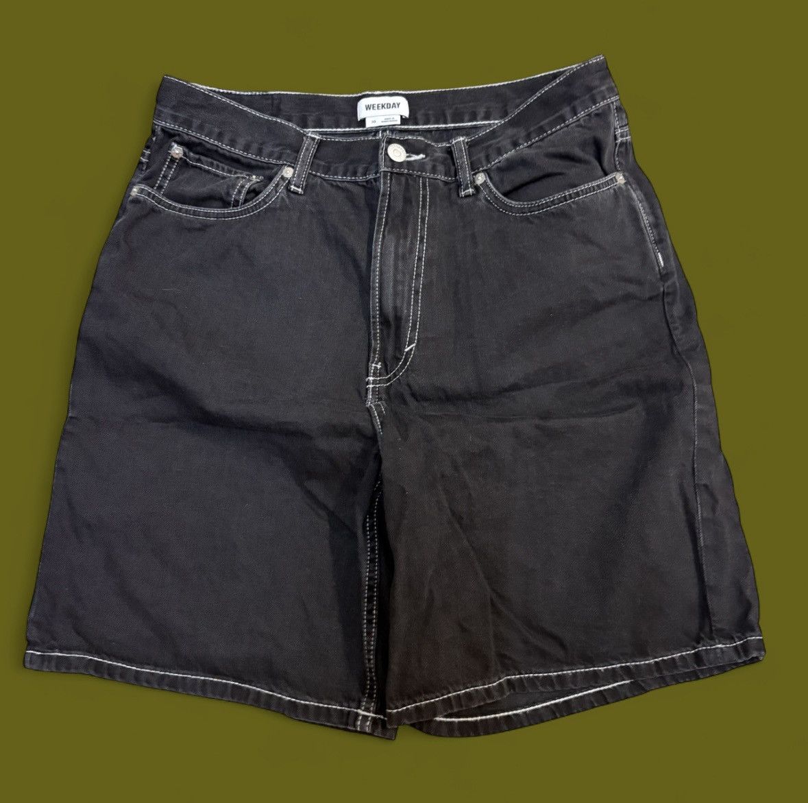 Weekday black y2k white stitching weekday jorts/shorts Size US 30 / EU 46 - 1 Thumbnail