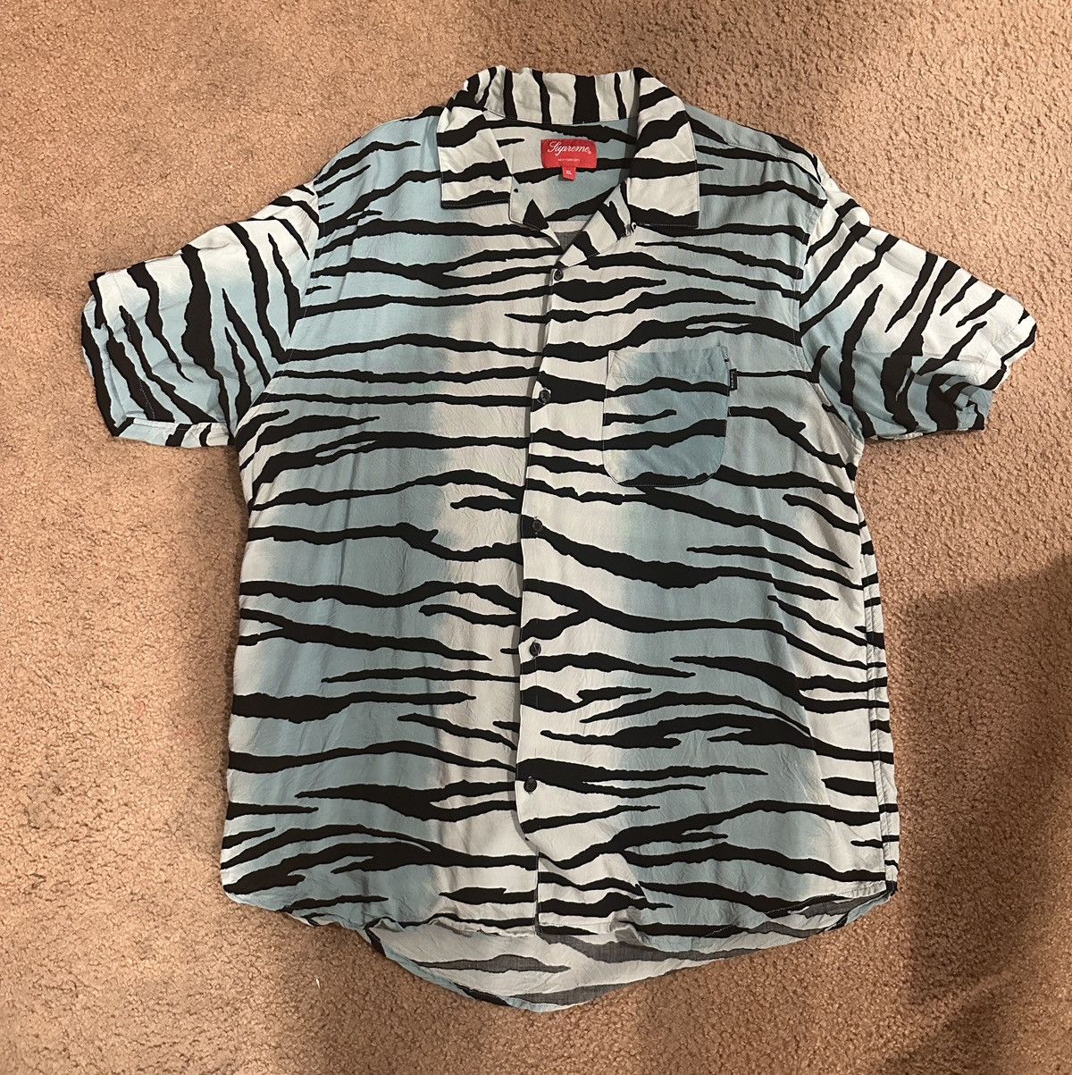 Supreme Supreme Tiger Stripe Rayon Shirt Button Up Blue Black XL Grailed