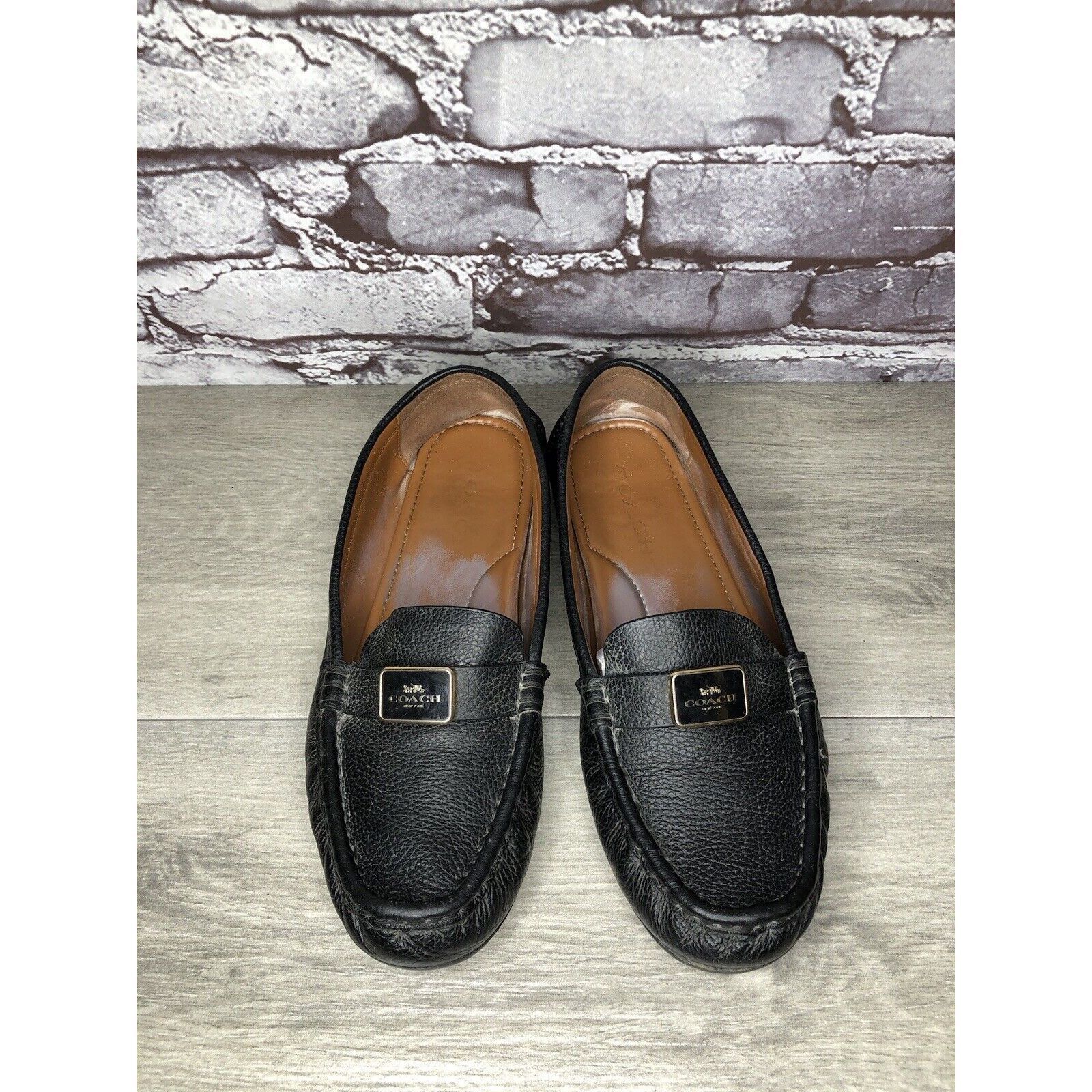 Coach Coach Black Pebbled Leather Badge Moccasin Loafers Shoes Wom Size US 8.5 / IT 38.5 - 2 Thumbnail