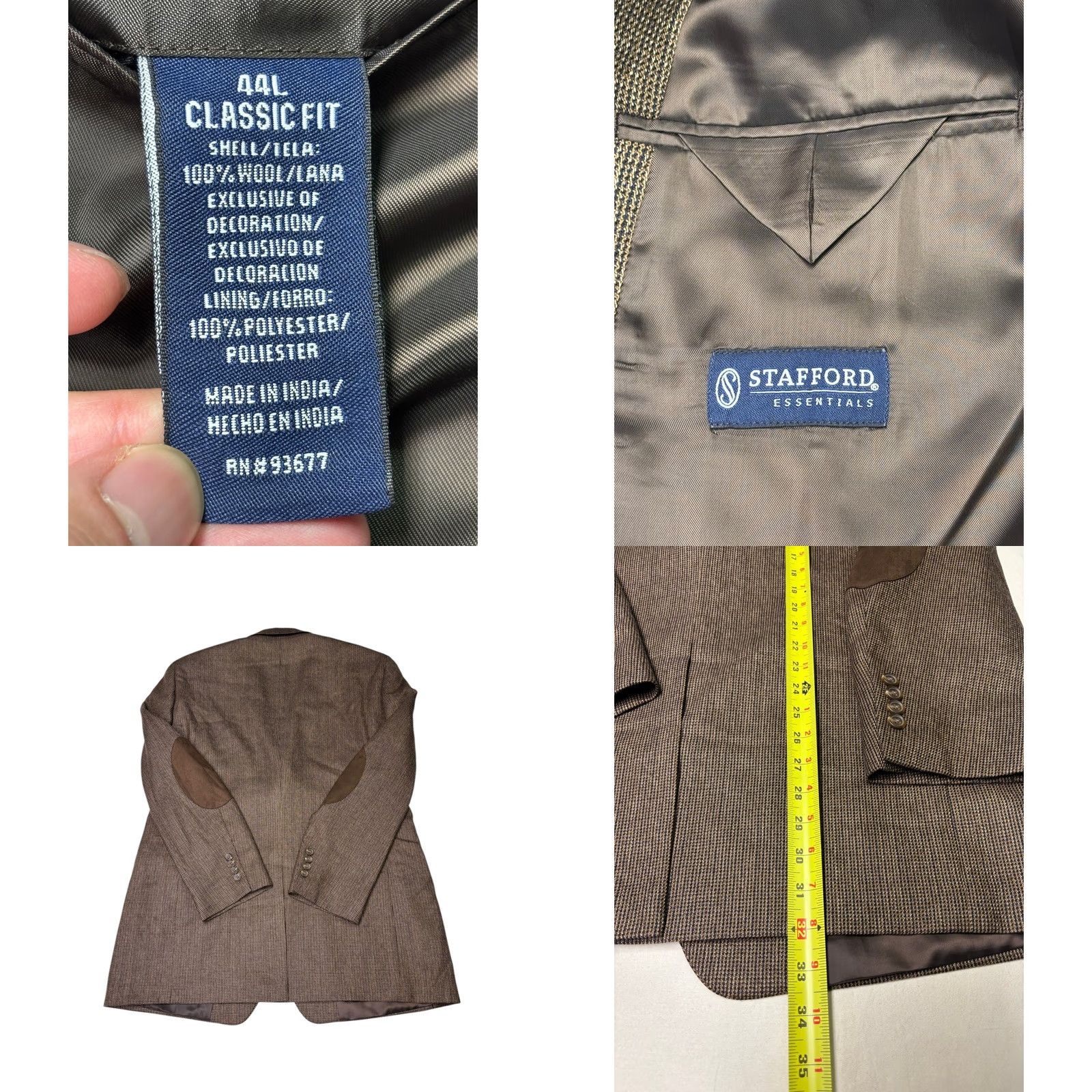 Stafford Stafford Essentials Wool Blend Blazer Brown Herringbone Three-Button Notch Lapel Long Single-Vented Men 44 Big & Tall Wool, Polyester Xl? Size 44R - 8 Thumbnail