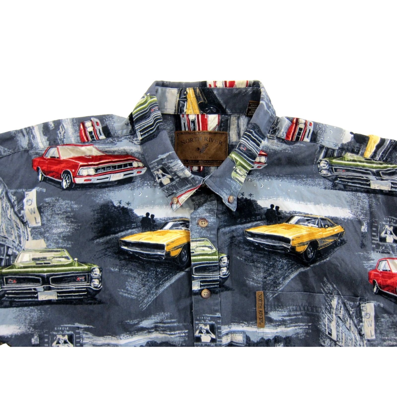 Vintage VINTAGE North River 100% Cotton Blue Red Car Short Sleeve Hawaiian Shirt XXL Size US XXL / EU 58 / 5 - 3 Thumbnail