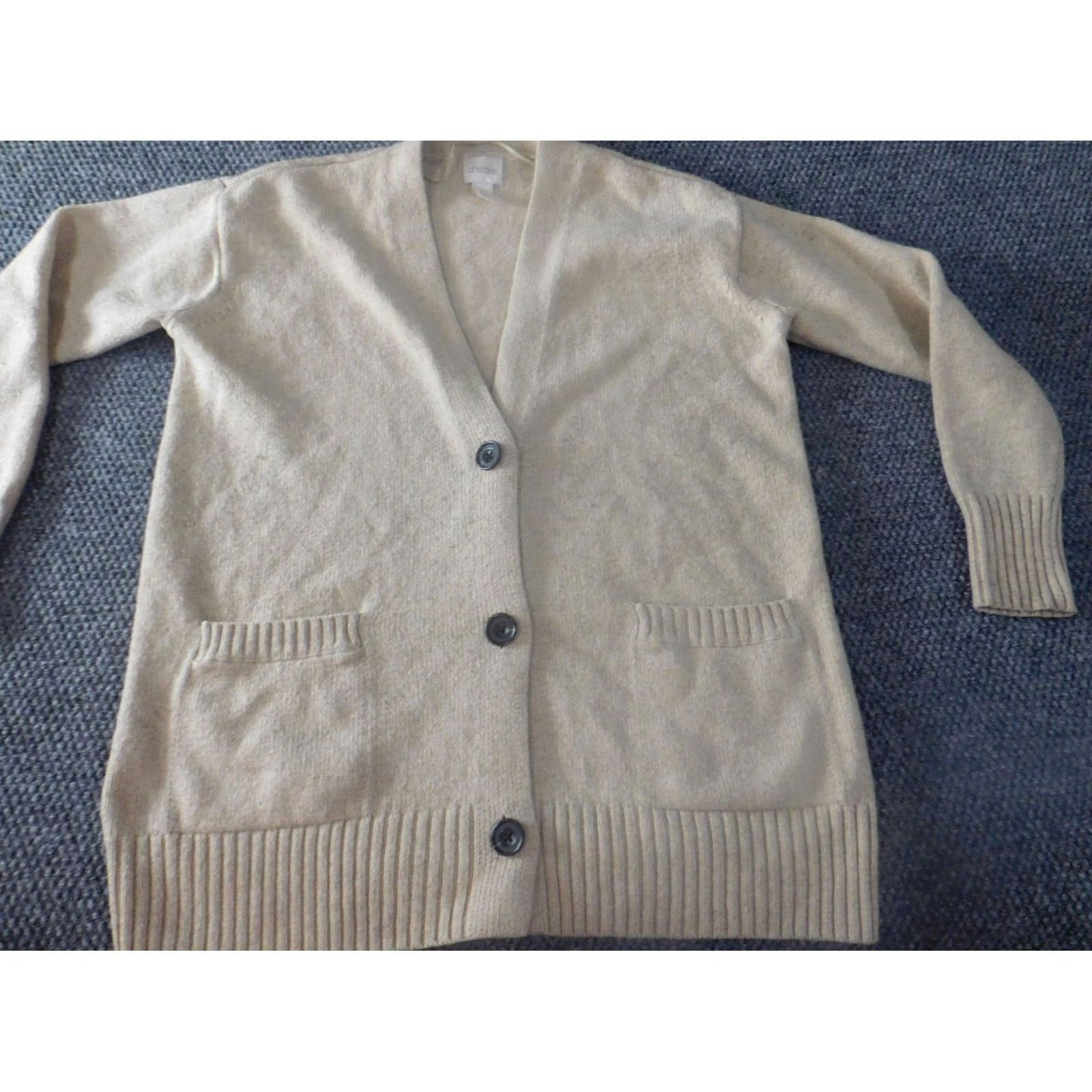 Vintage Chicos Sweater Cardigan Beige Wool Button Mock Neck Long Sleeve Regular Size 0 Womens Designer Vintage? No (adjusted) Size XS / US 0-2 / IT 36-38 - 2 Thumbnail